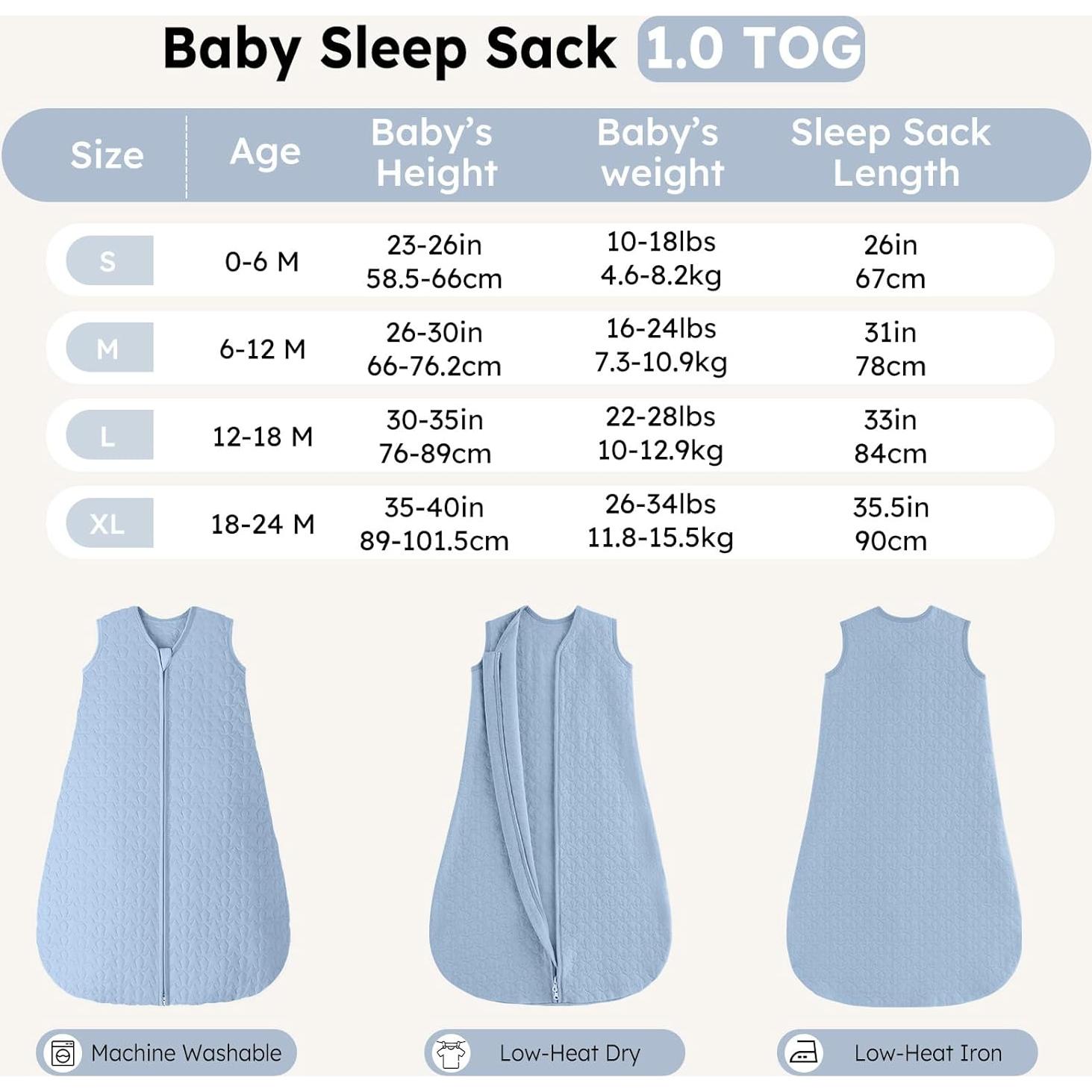 Saco de Sueño Acolchado Unnivoll 1.0 Tog Algodón Azul 0-6 Meses