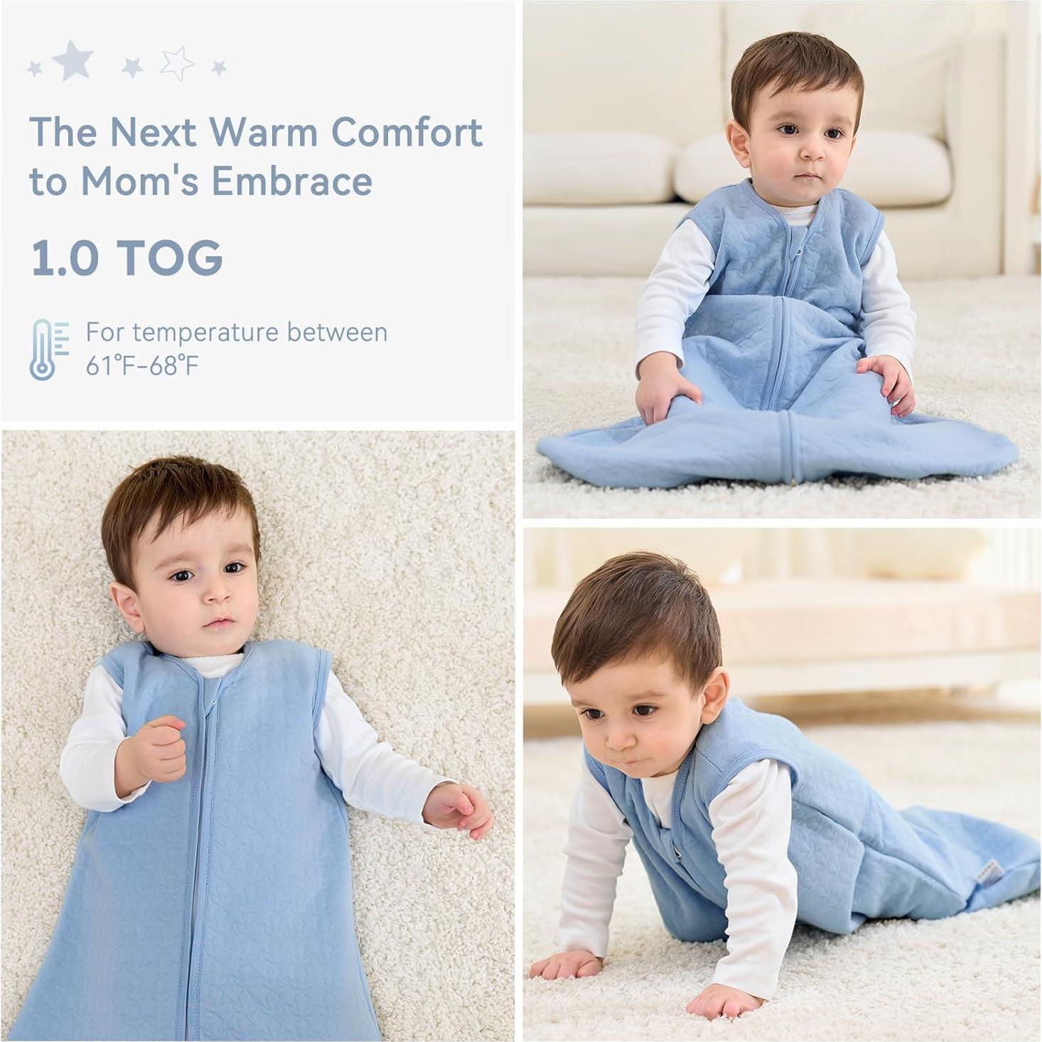 Saco de Sueño Acolchado Unnivoll 1.0 Tog Algodón Azul 0-6 Meses