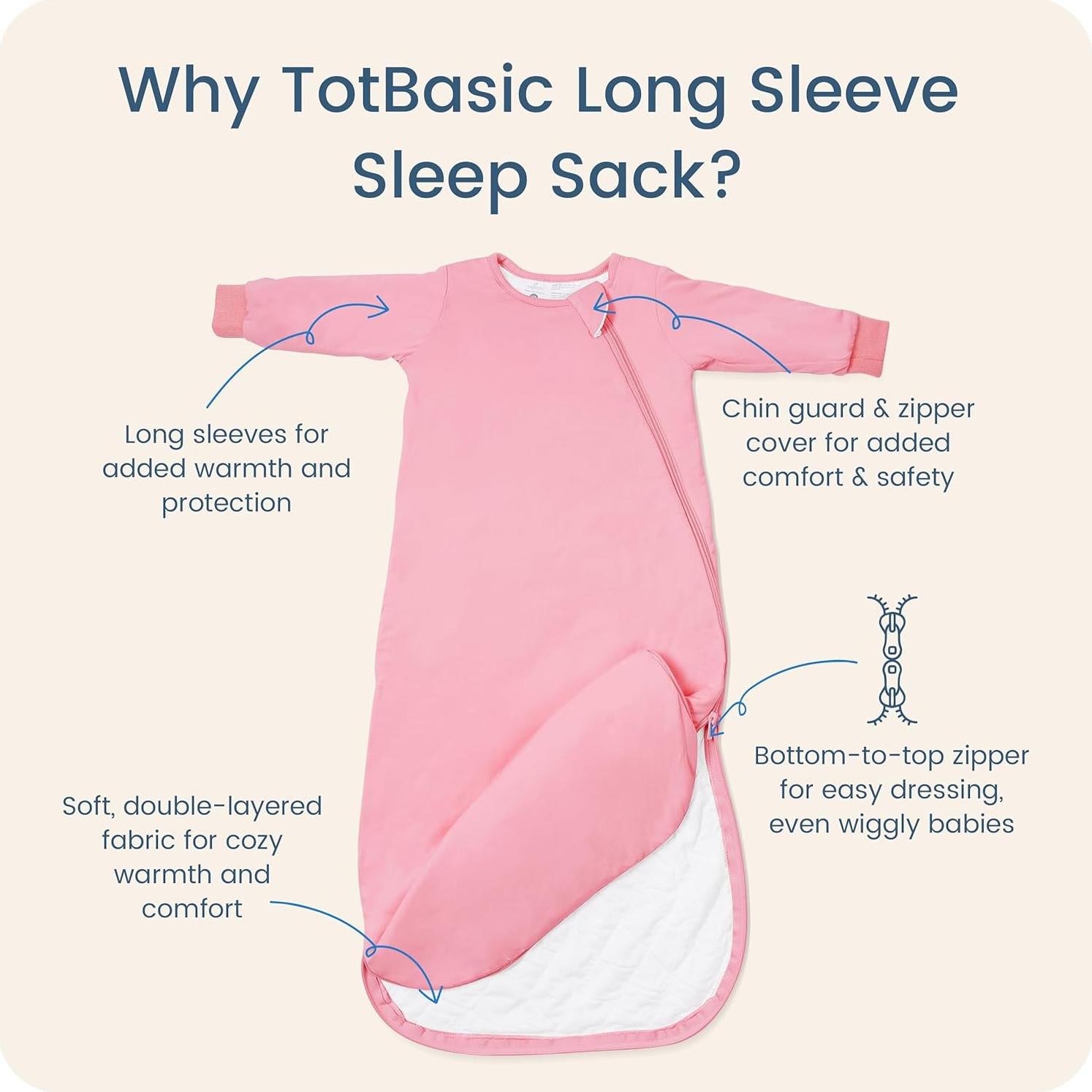 Saco de Sueño TotBasic 1.0 TOG Manga Larga Bebé Rosa 0-6 Meses
