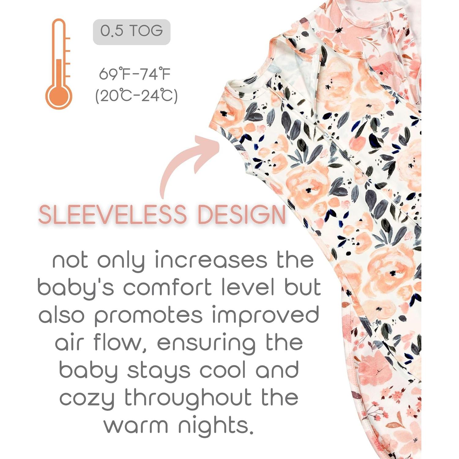 Saco de Sueño para Bebé 0-6 Meses Vollmic 100% Algodón 0.5 TOG