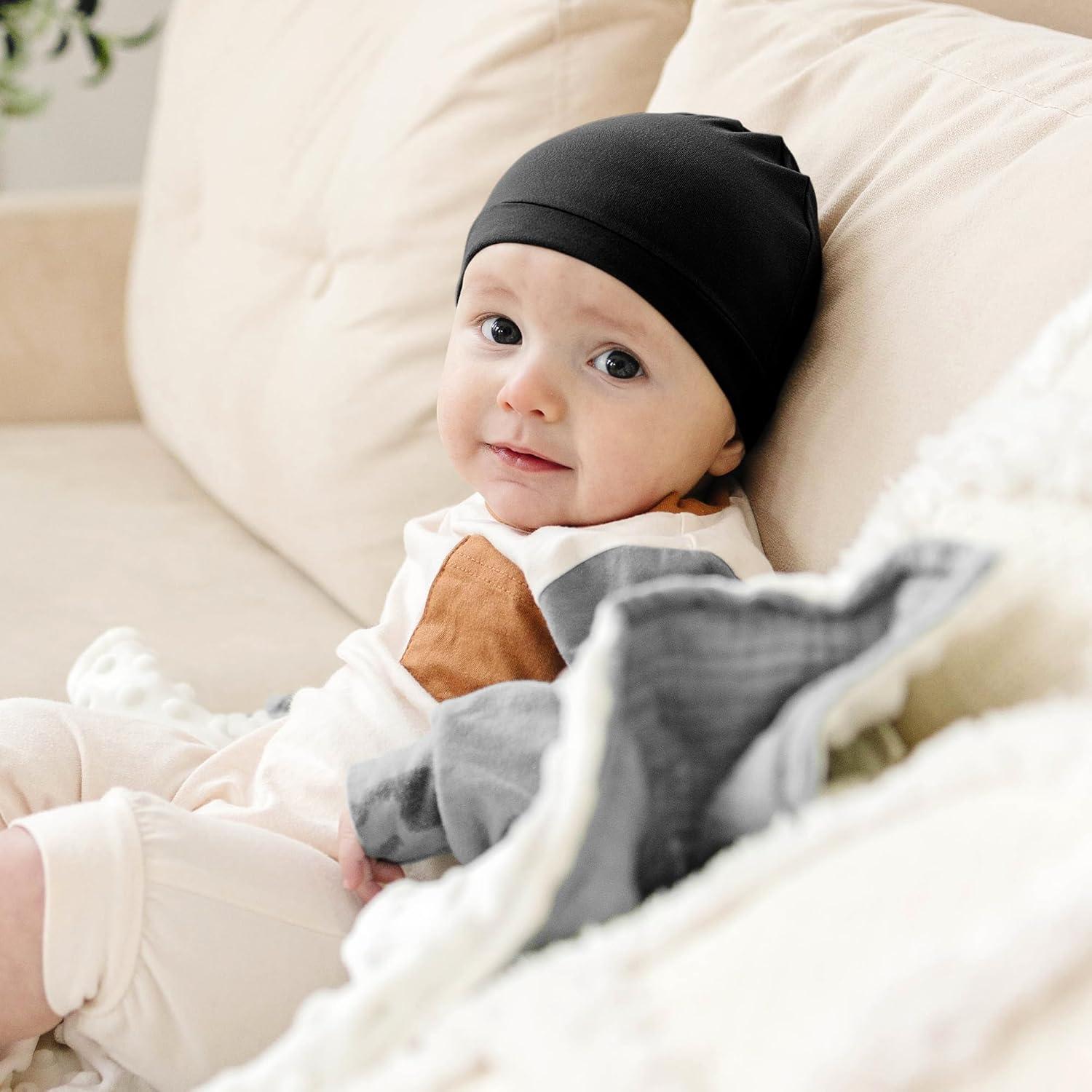 Konssy Paquete de 6 Gorras Beanie Suaves para Bebés 0-6 Meses