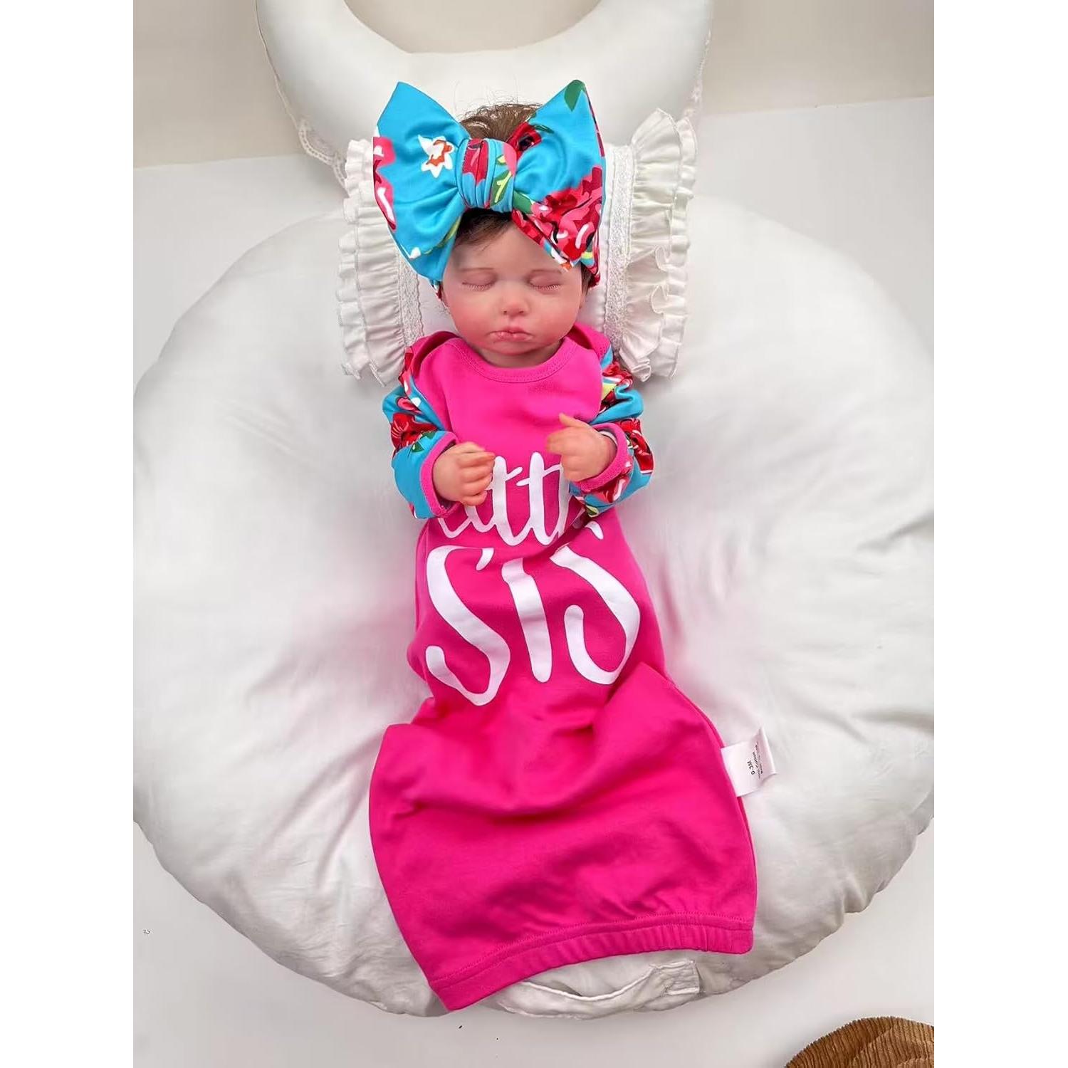 Conjunto Gown Bebé Niña Algodón Suave Rosa Fucsia 0-3 Meses