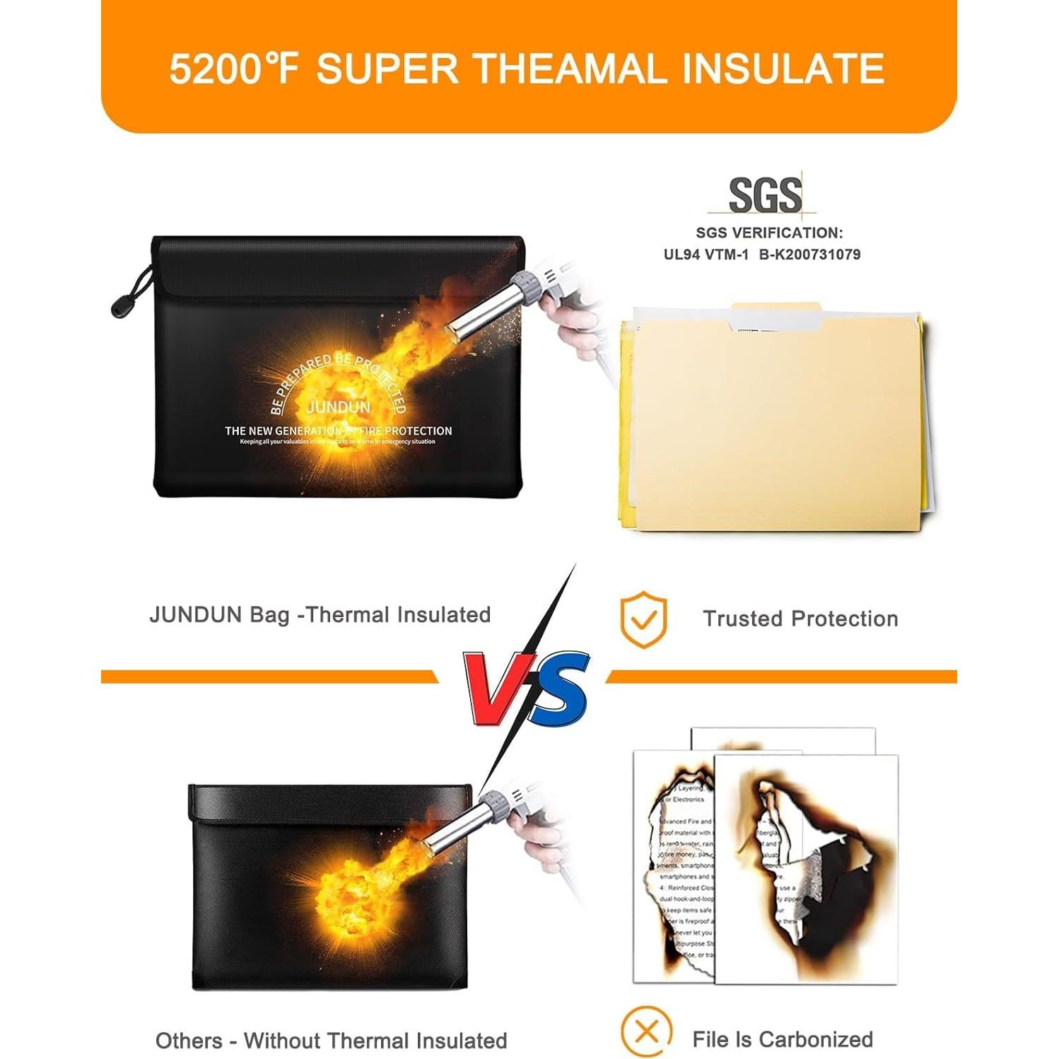 Bolsa a Prueba de Fuego JUNDUN 35.56x26.42cm Negra Grande