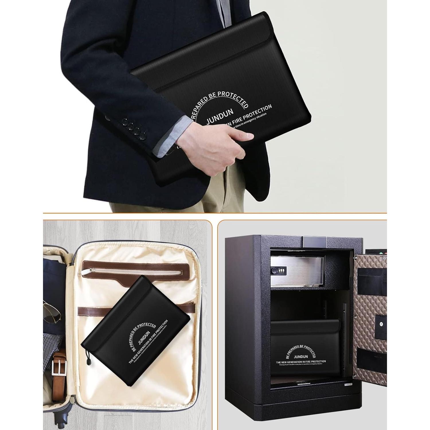 Bolsa a Prueba de Fuego JUNDUN 35.56x26.42cm Negra Grande