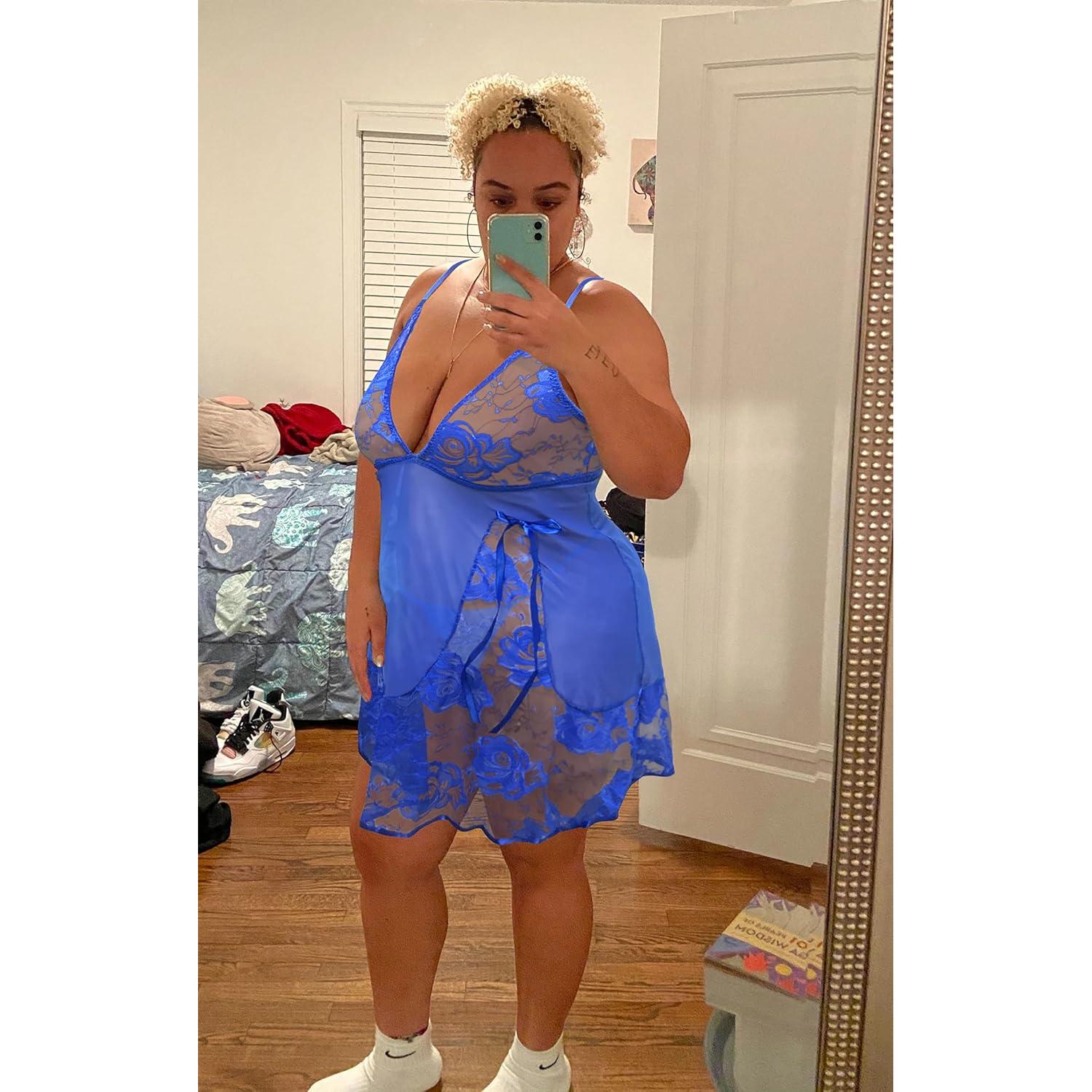 Lencería Babydoll Talla Grande ADOREJOY Encaje Azul