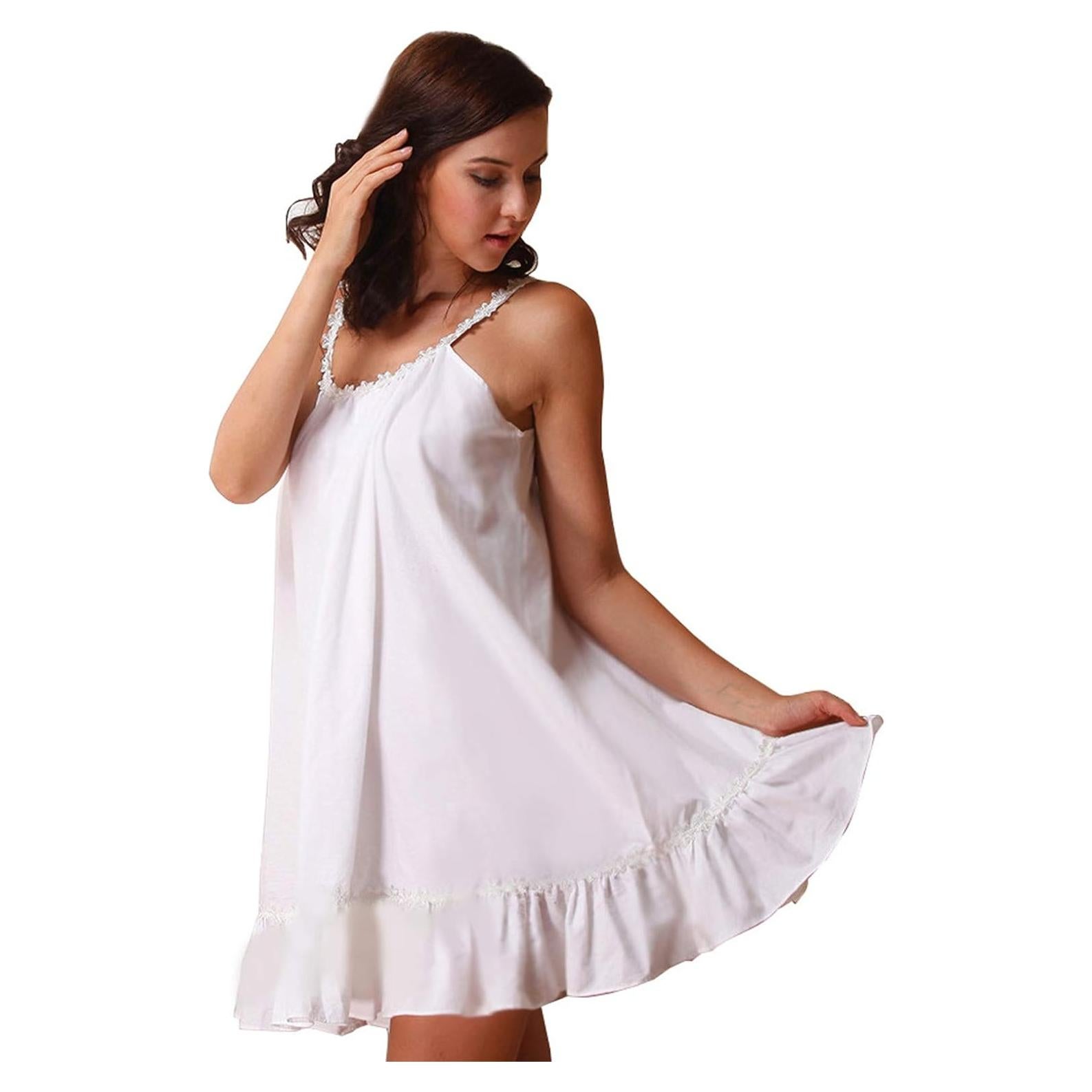 Vestido de Dormir Algodón Princesa Victoriana Z609 Blanco XL