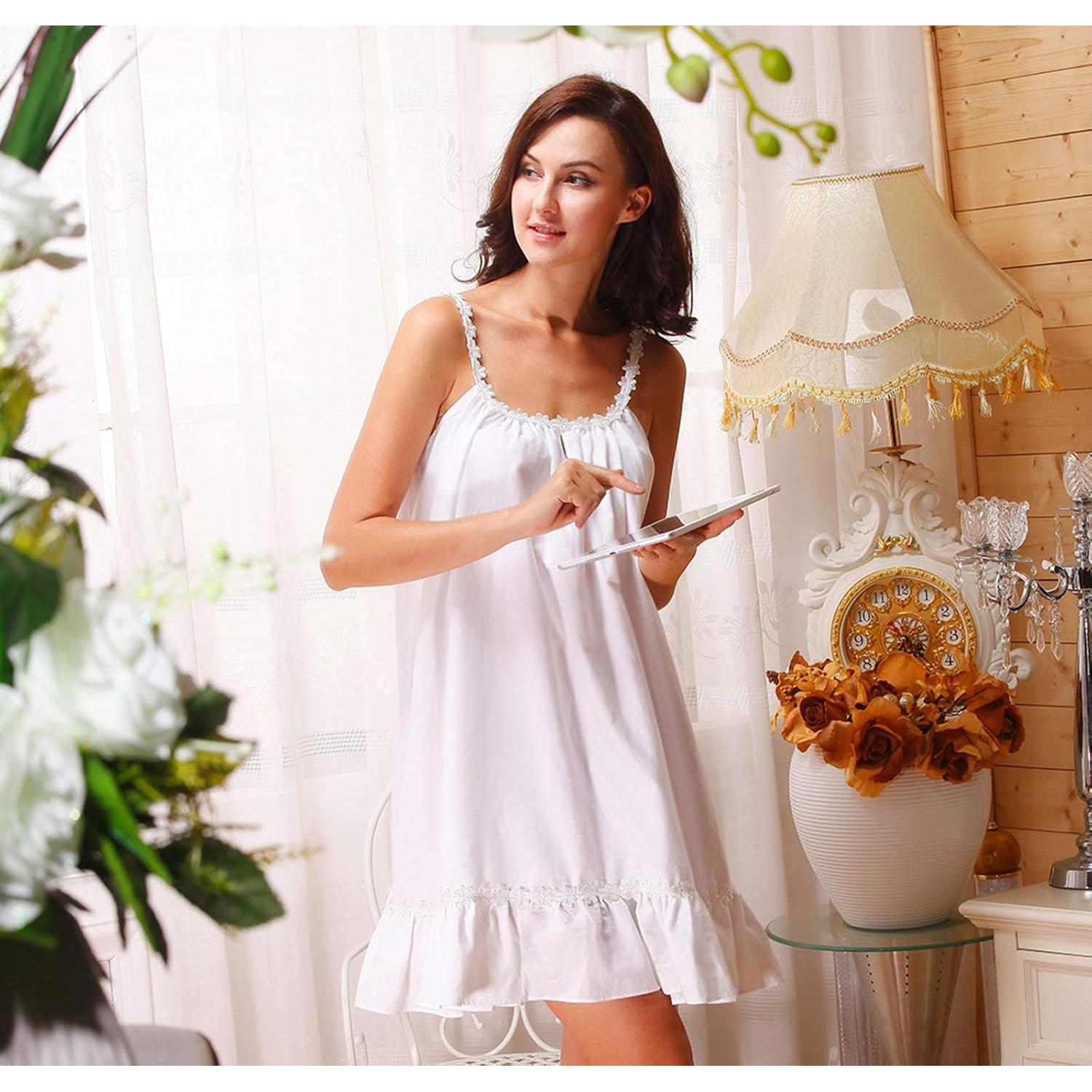 Vestido de Dormir Algodón Princesa Victoriana Z609 Blanco XL