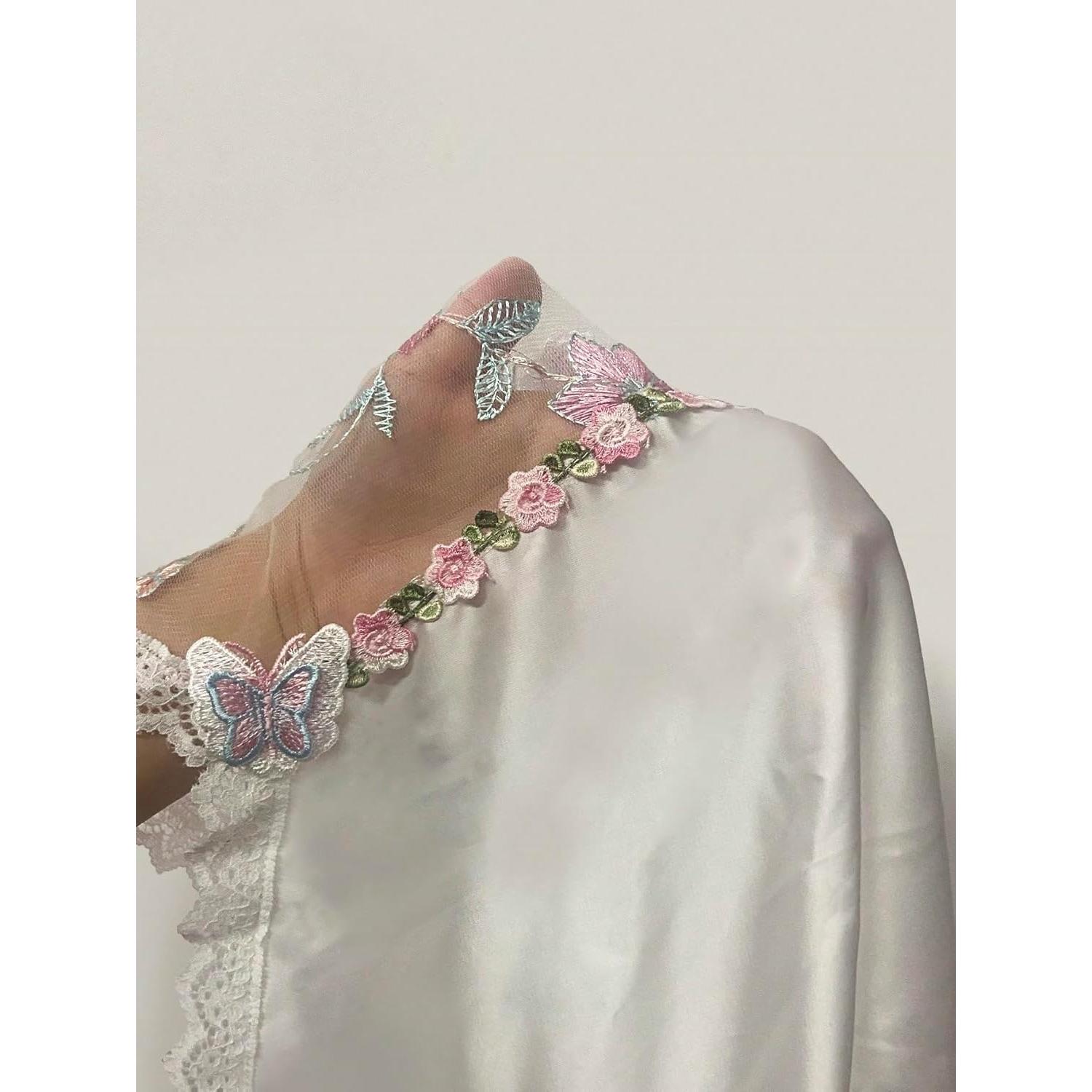 Quimono de Encaje Floral RoseSeek para Mujeres - Mediano Blanco