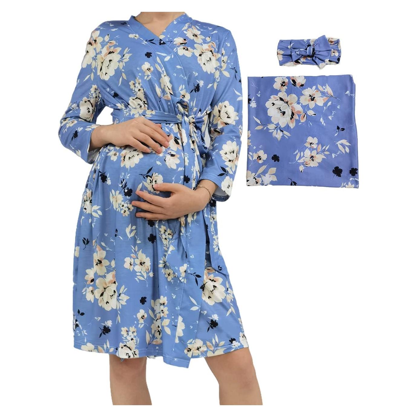 Conjunto de Bata de Maternidad SUFEINI con Manta y Diadema