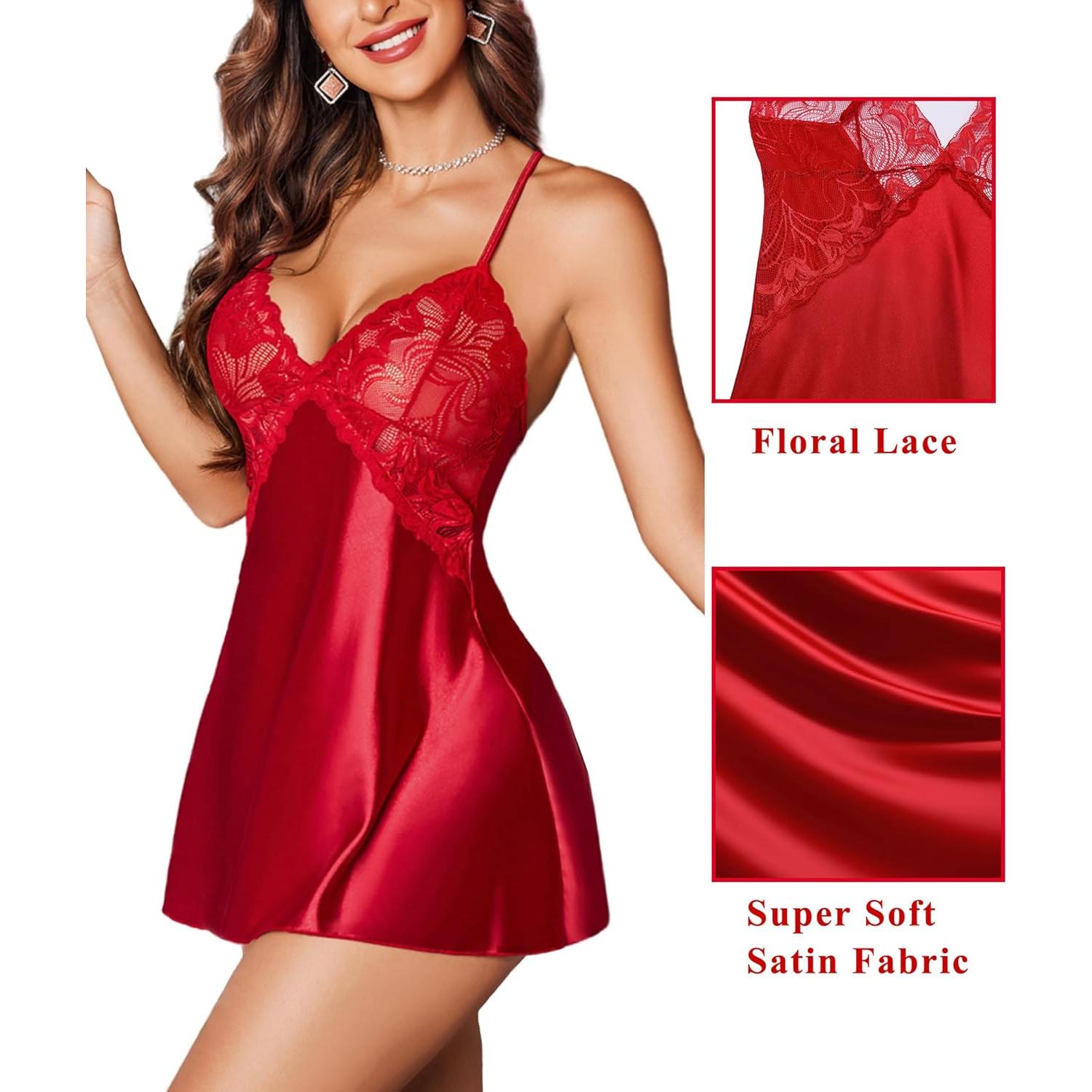 Lencería Sexy Avidlove para Mujeres V Cuello Encaje Rojo