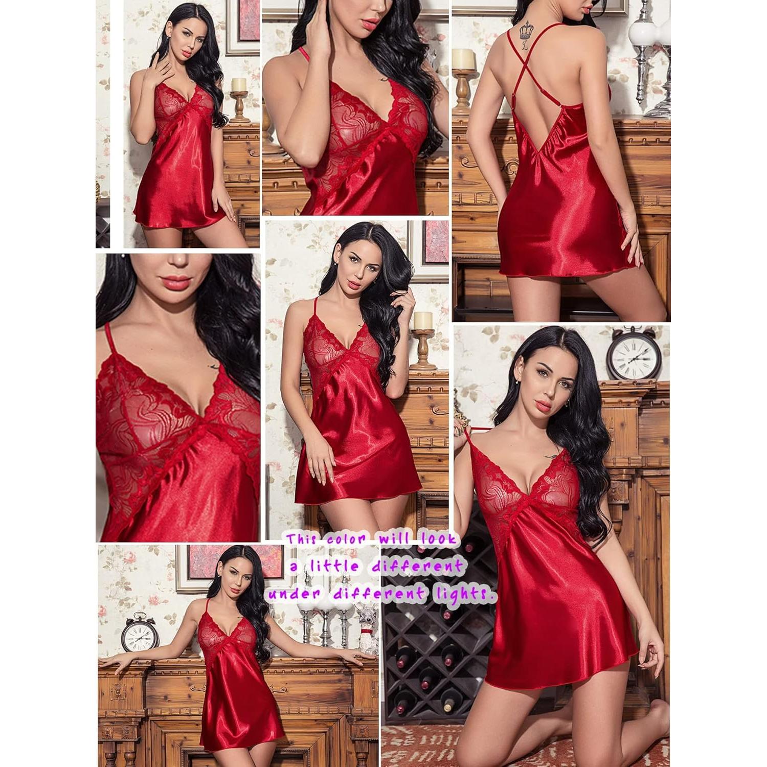 Lencería Sexy Avidlove para Mujeres V Cuello Encaje Rojo