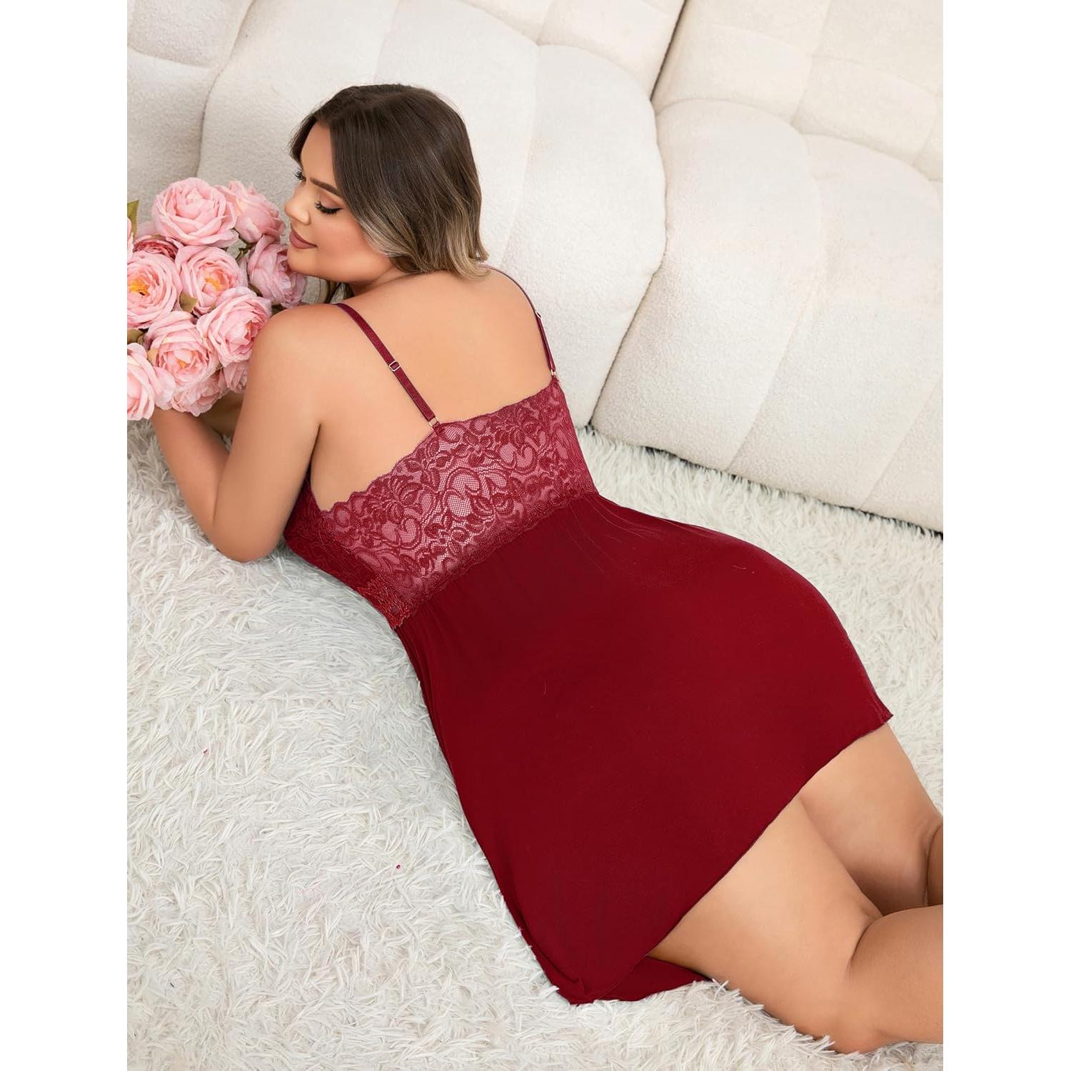 Lencería Babydoll de Encaje Rojo Talla Grande para Mujeres