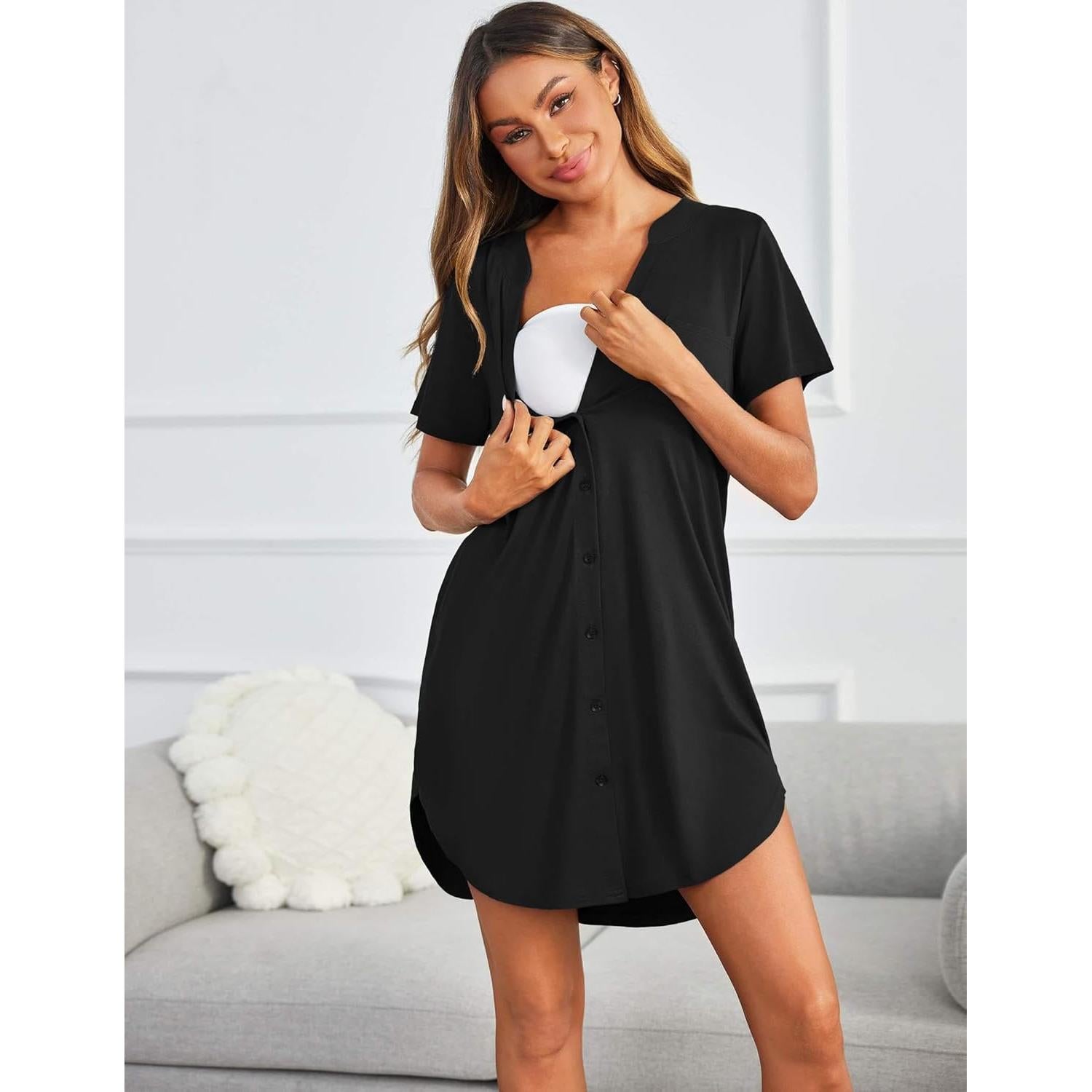 Camisones para Mujeres Ekouaer - 2 Paquetes, Negro y Estrella