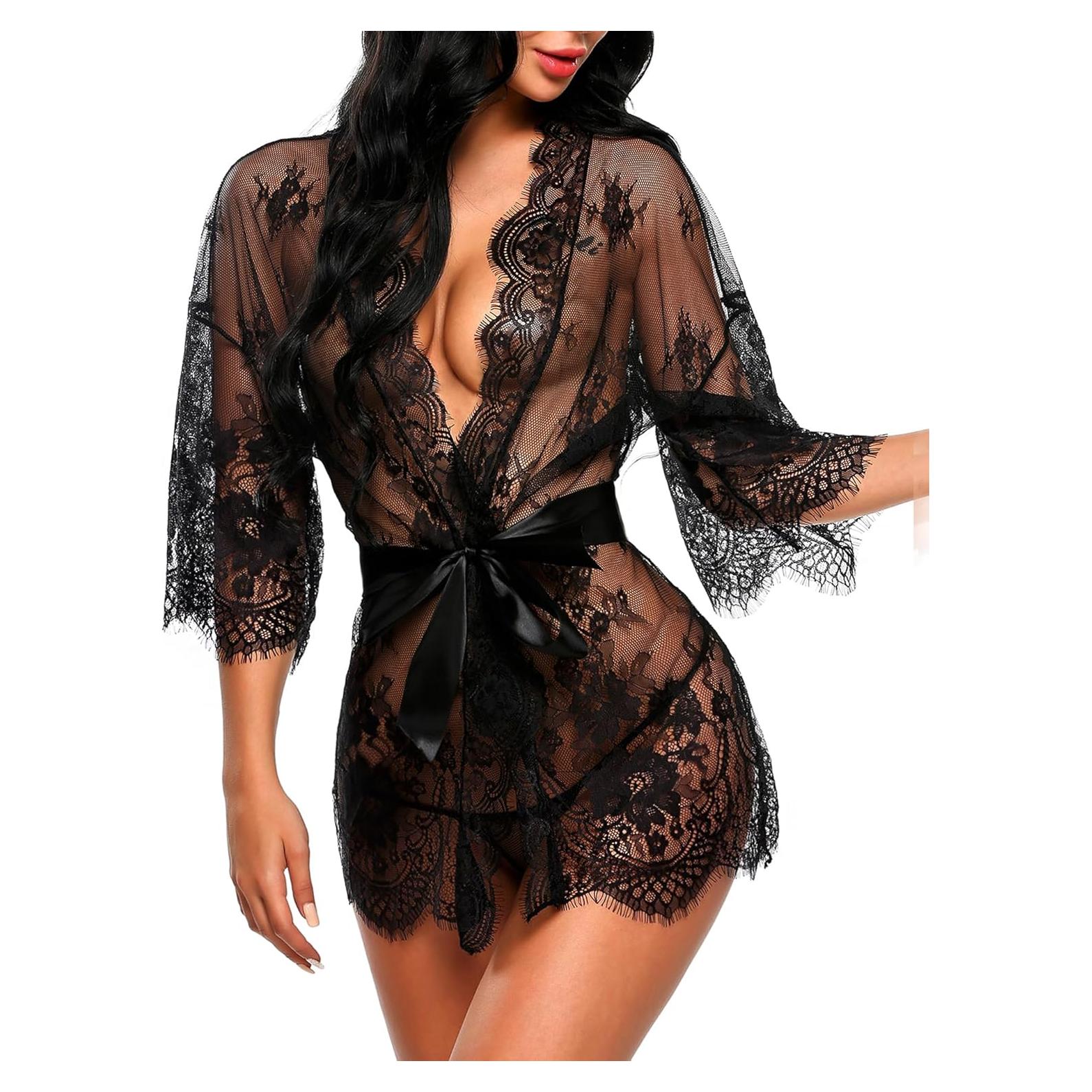 Bata de Encaje Kimono Avidlove para Mujeres S-5XL