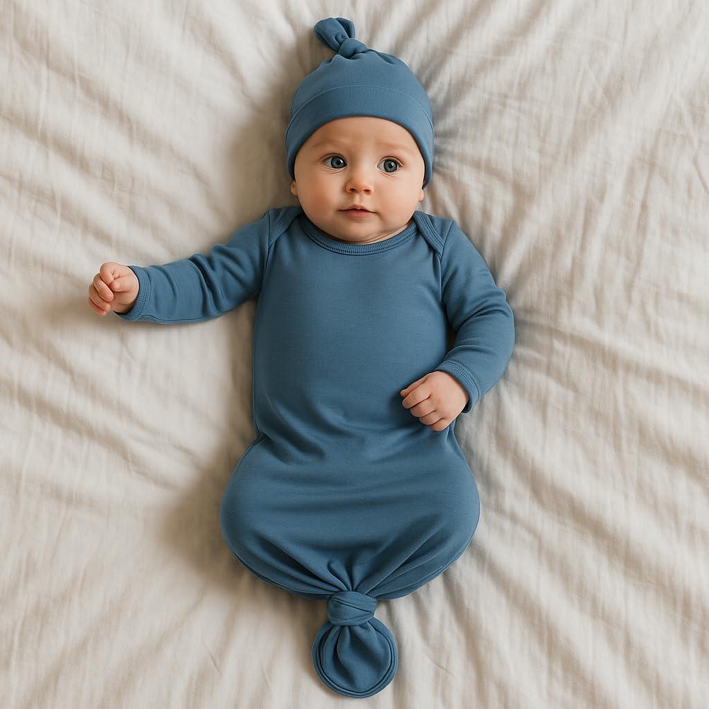 Vestido Anudado para Bebé 0-6 Meses Mikccer Azul Suave