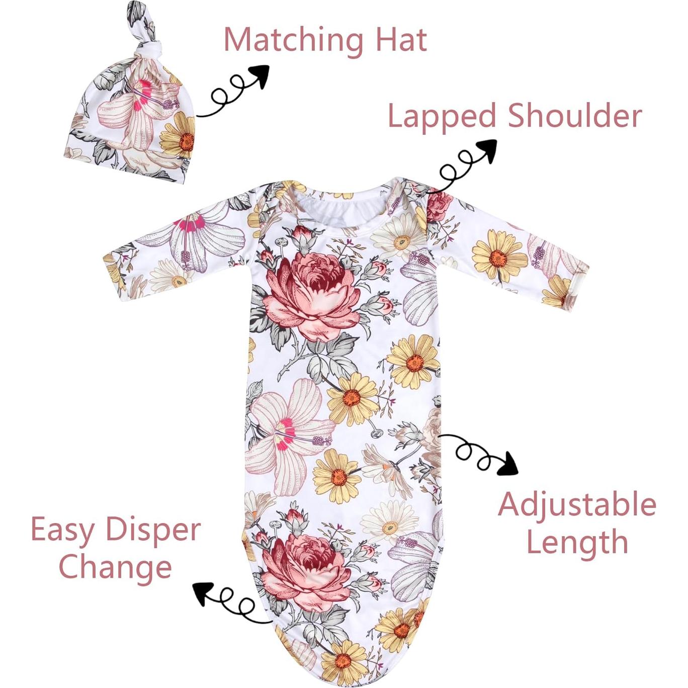 Conjunto de Ropa para Bebé MVUOCR 0-6 Meses Floral con Sombrero