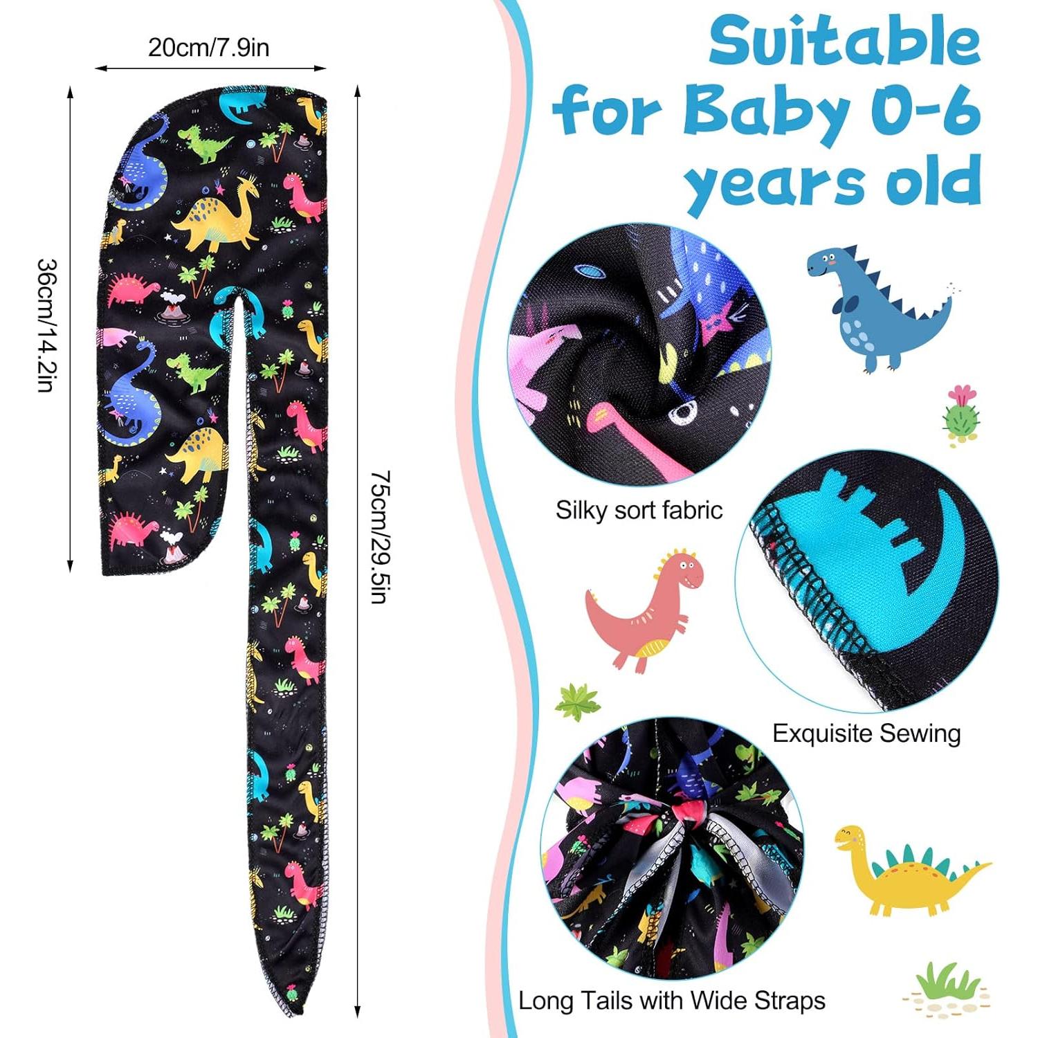 4 Durags de Satén para Bebés Dinosaurio y Espacio 0-6 Años