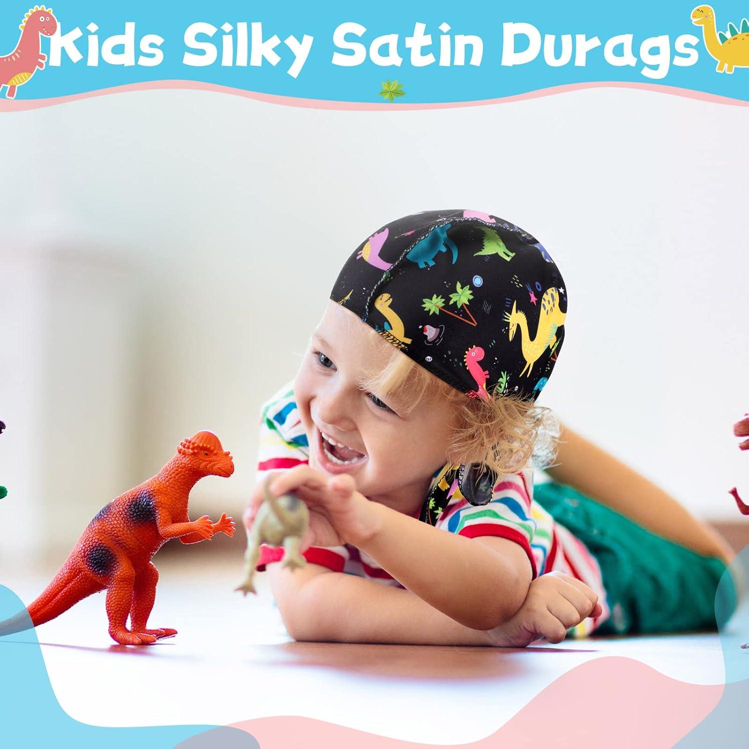 4 Durags de Satén para Bebés Dinosaurio y Espacio 0-6 Años