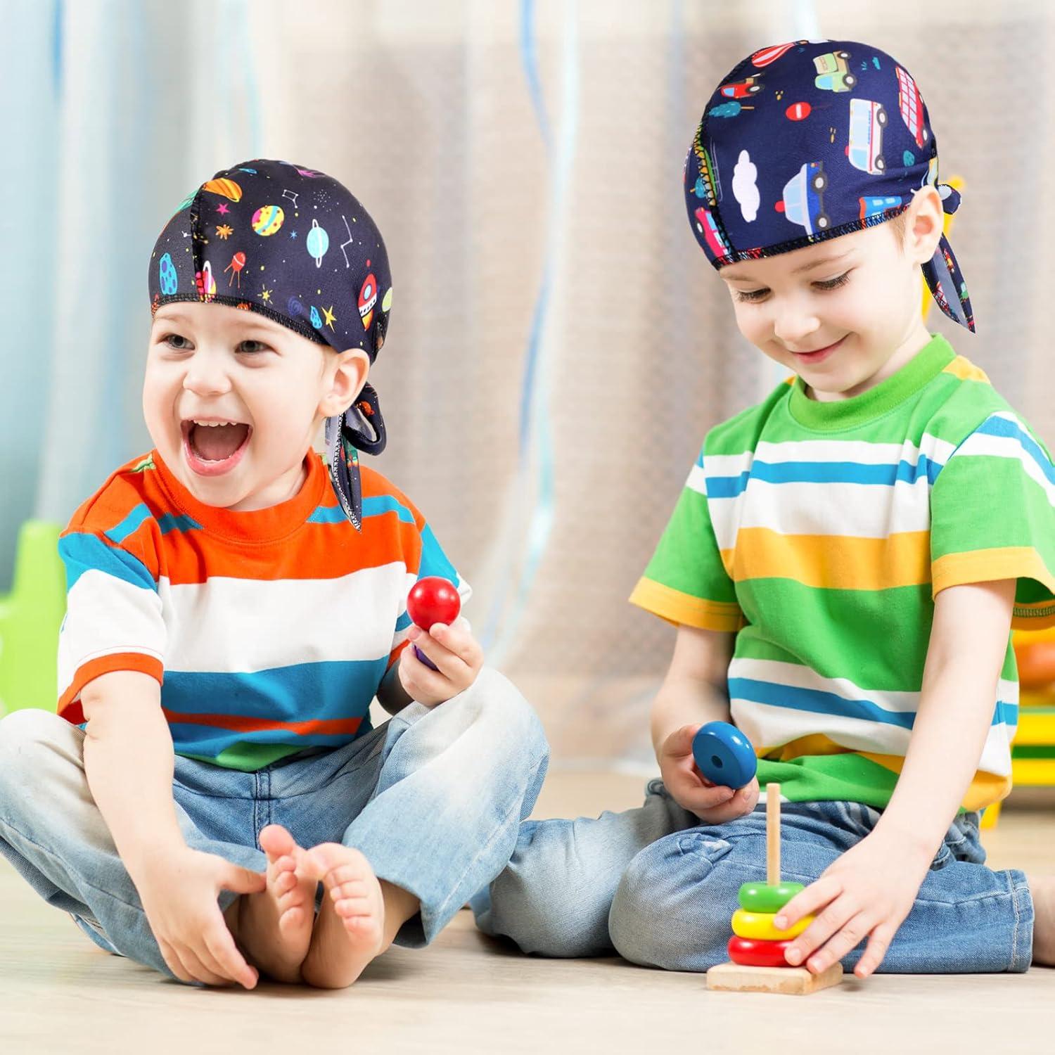 4 Durags de Satén para Bebés Dinosaurio y Espacio 0-6 Años