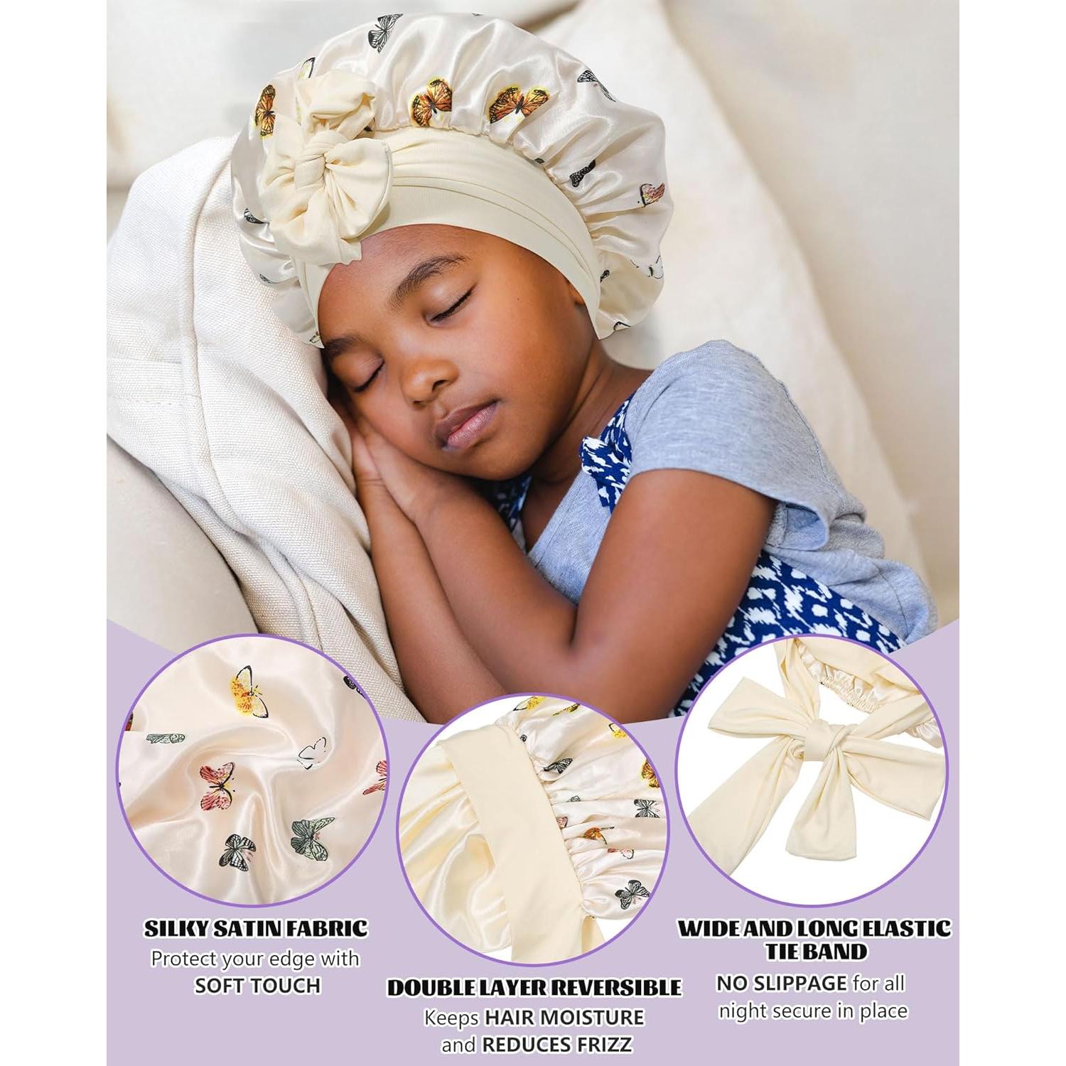 Bonete de Satén para Niños AWAYTR Beige Mariposa 3-7 Años