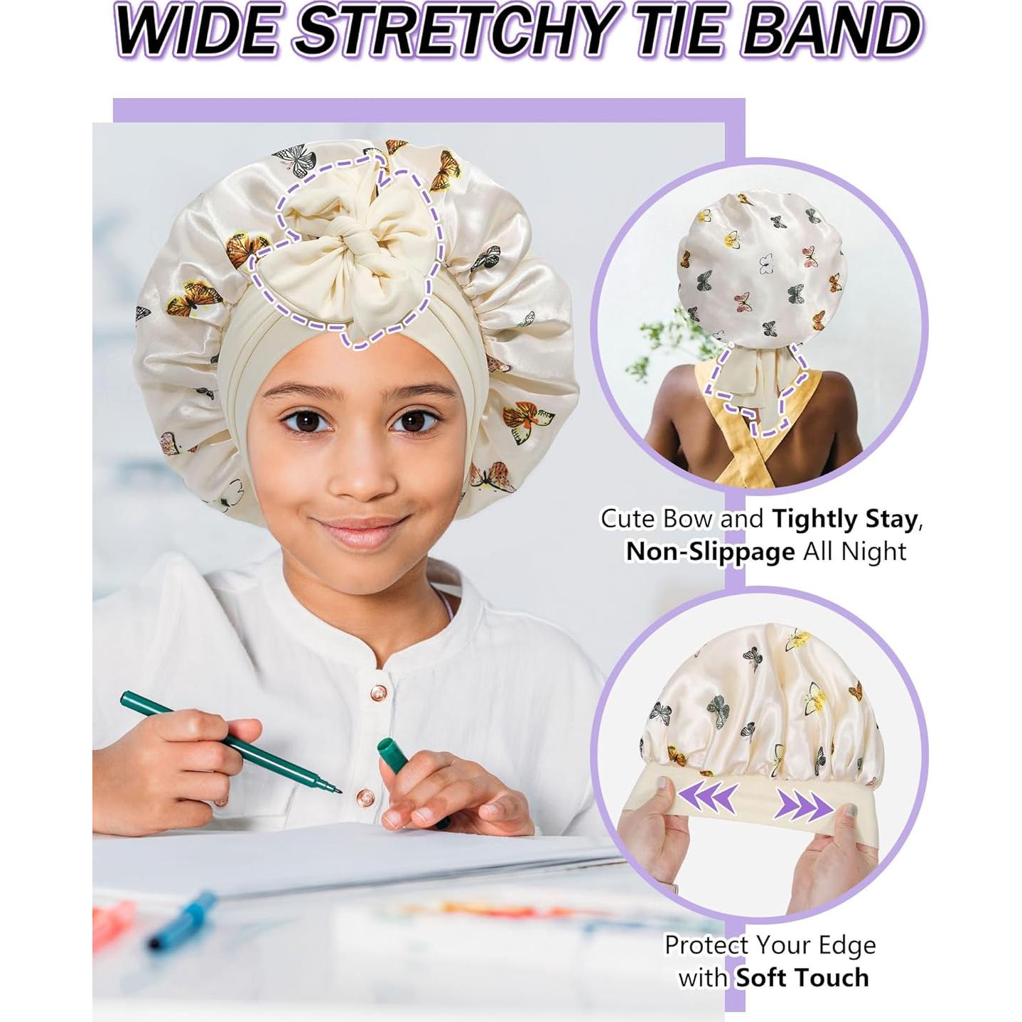 Bonete de Satén para Niños AWAYTR Beige Mariposa 3-7 Años