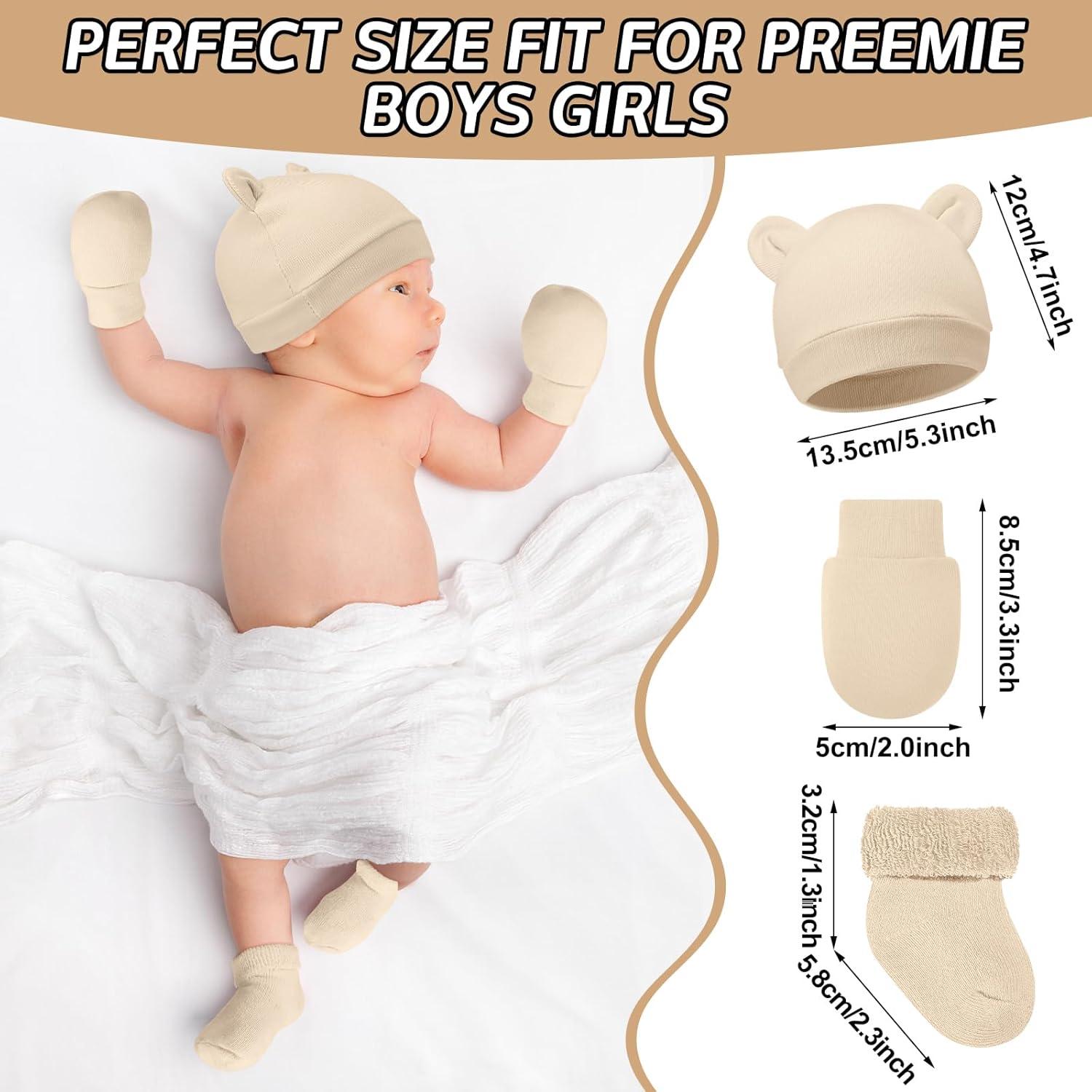 Geyoga Set 8 Piezas Gorras, Manoplas y Calcetines Prematuros
