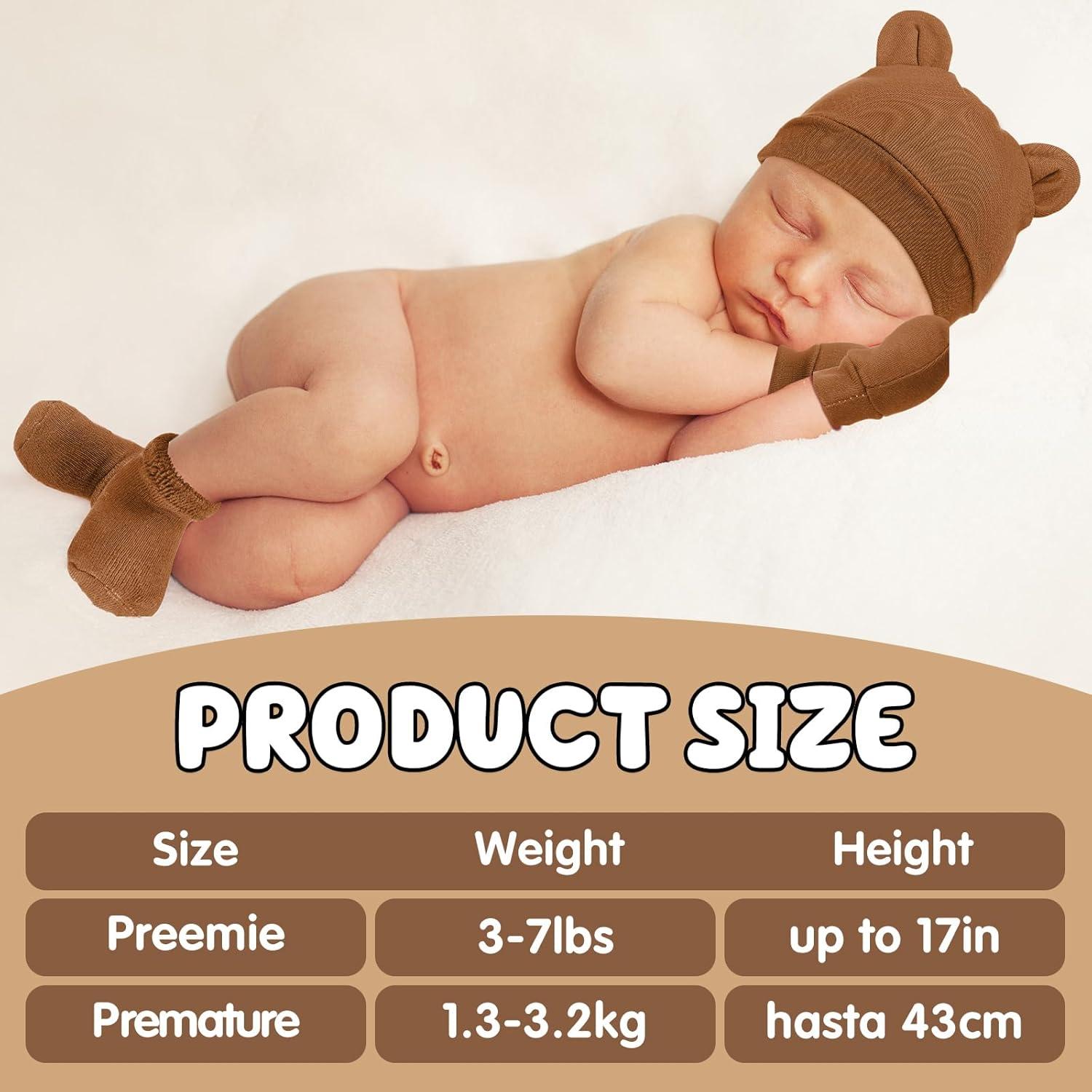 Geyoga Set 8 Piezas Gorras, Manoplas y Calcetines Prematuros