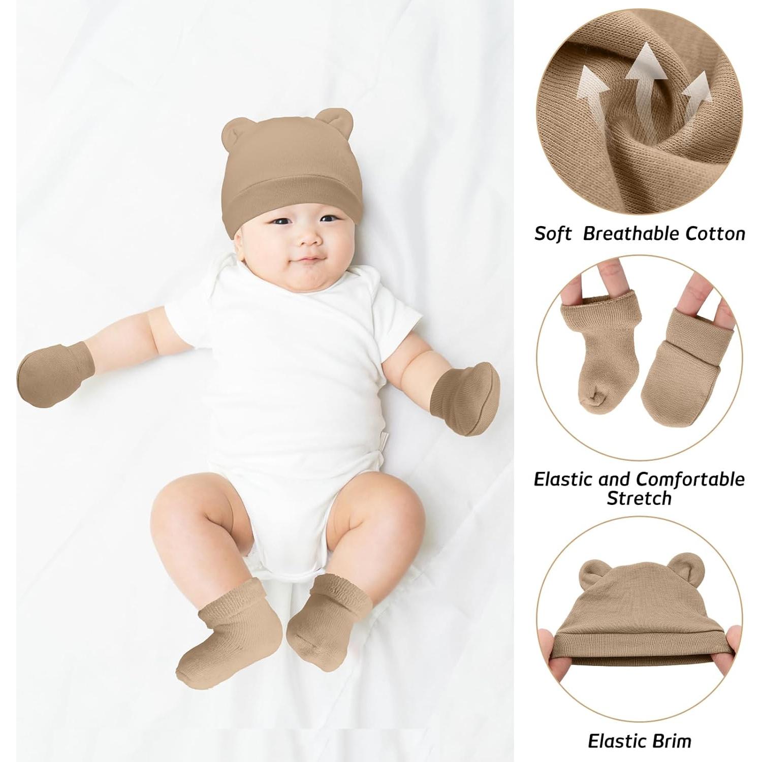 Geyoga Set 8 Piezas Gorras, Manoplas y Calcetines Prematuros