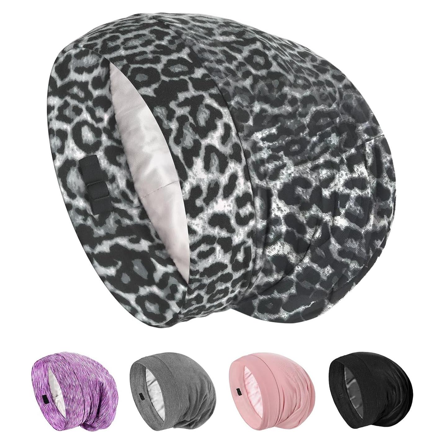 Bonete de Seda SOLZEK para Dormir Ajustable Leopardo 18x15cm