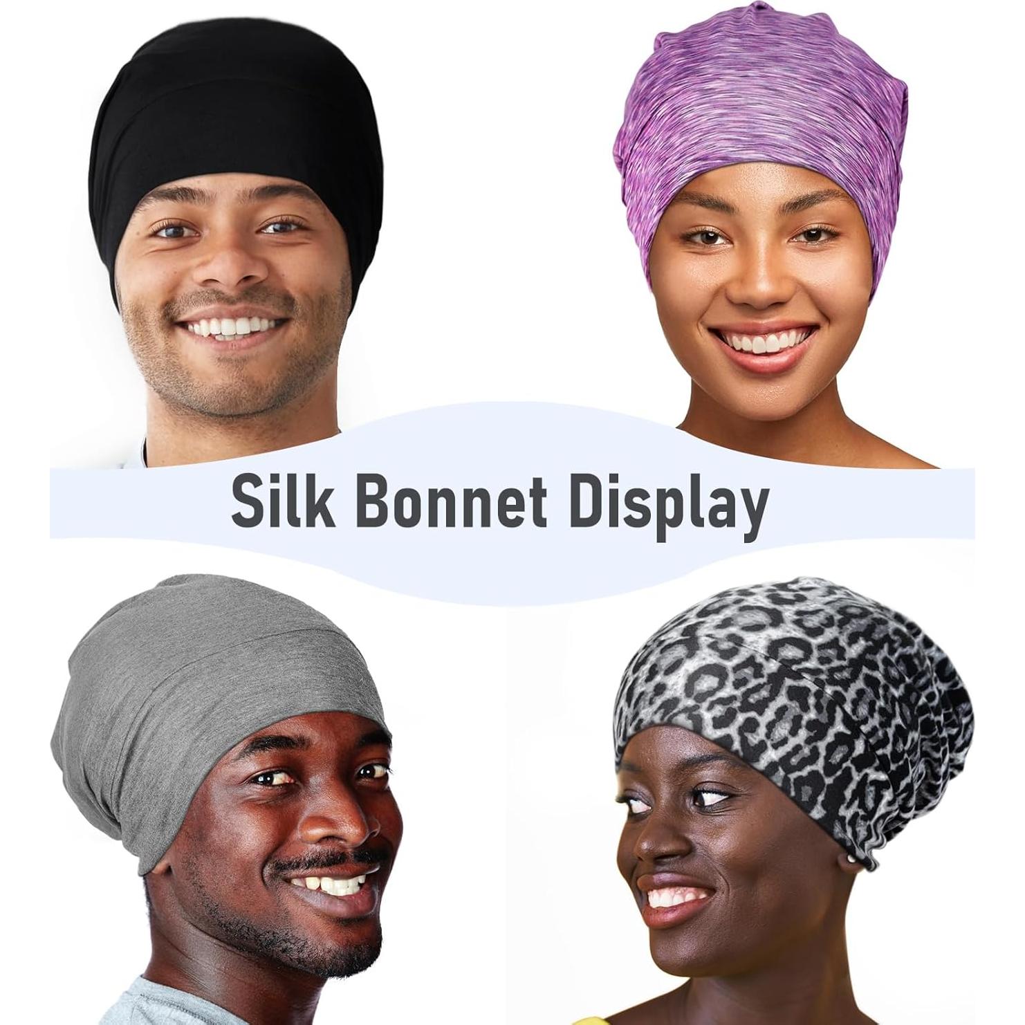 Bonete de Seda SOLZEK para Dormir Ajustable Leopardo 18x15cm