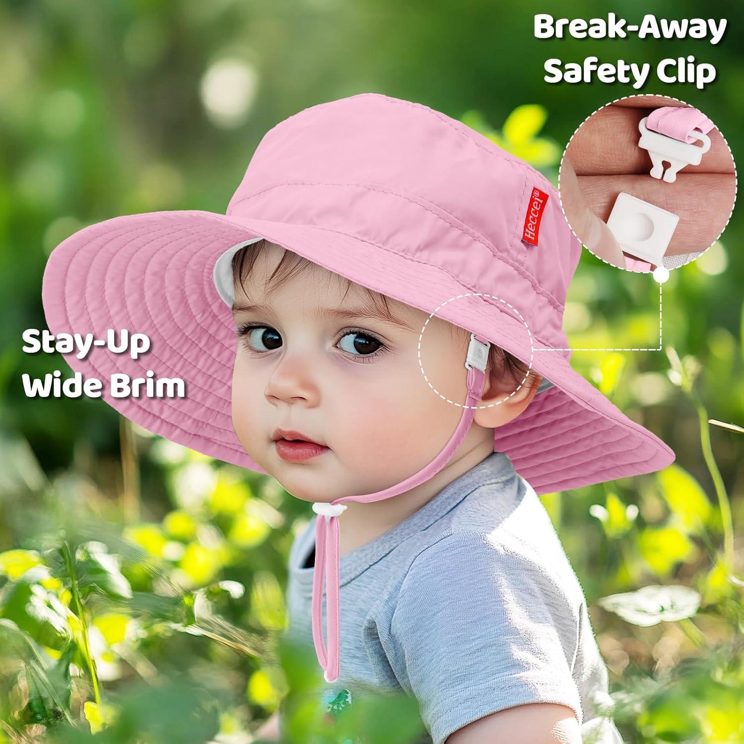 Gorro de sol HECCEI para bebé UPF 50+ ajustable rosa 6-24 meses