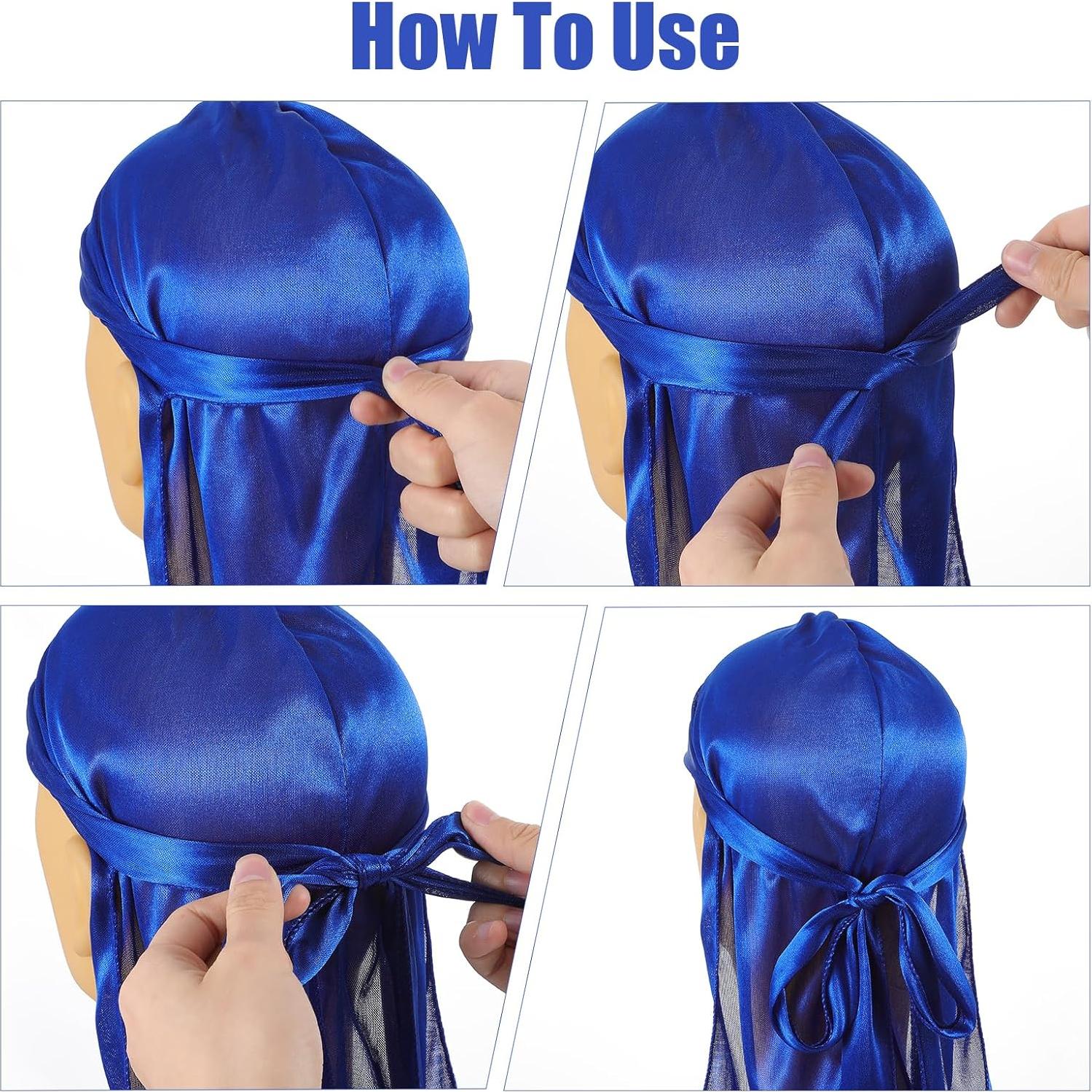 Juego de 4 Durags de Seda para Niños - Gorras de Olas Negro