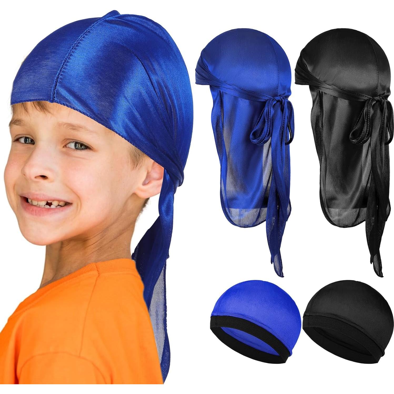 Juego de 4 Durags de Seda para Niños - Gorras de Olas Negro