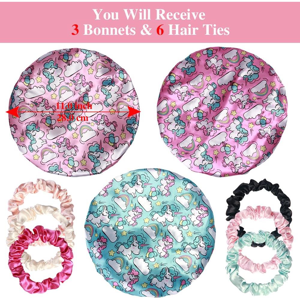 Bonetes de Satén para Niñas Heniho - 3 Piezas con Scrunchies