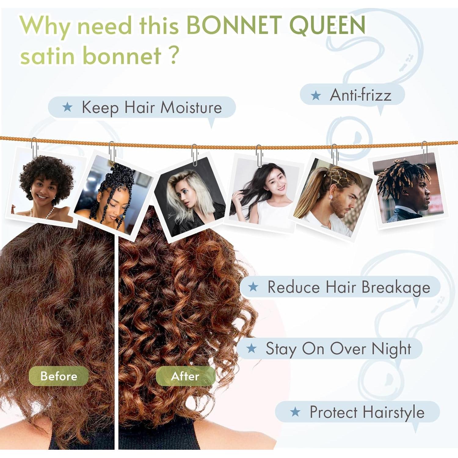 Bonete de Satén para Dormir Eastsun Azul Mediano Ajustable