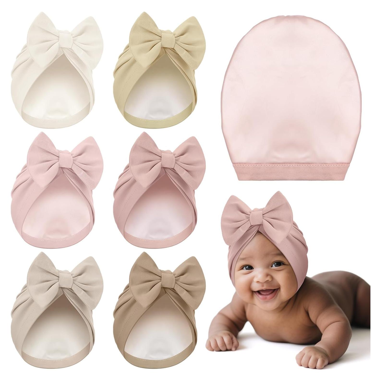 Bonete de Satén para Bebés 0-6 Meses - 6 Piezas con Lazo