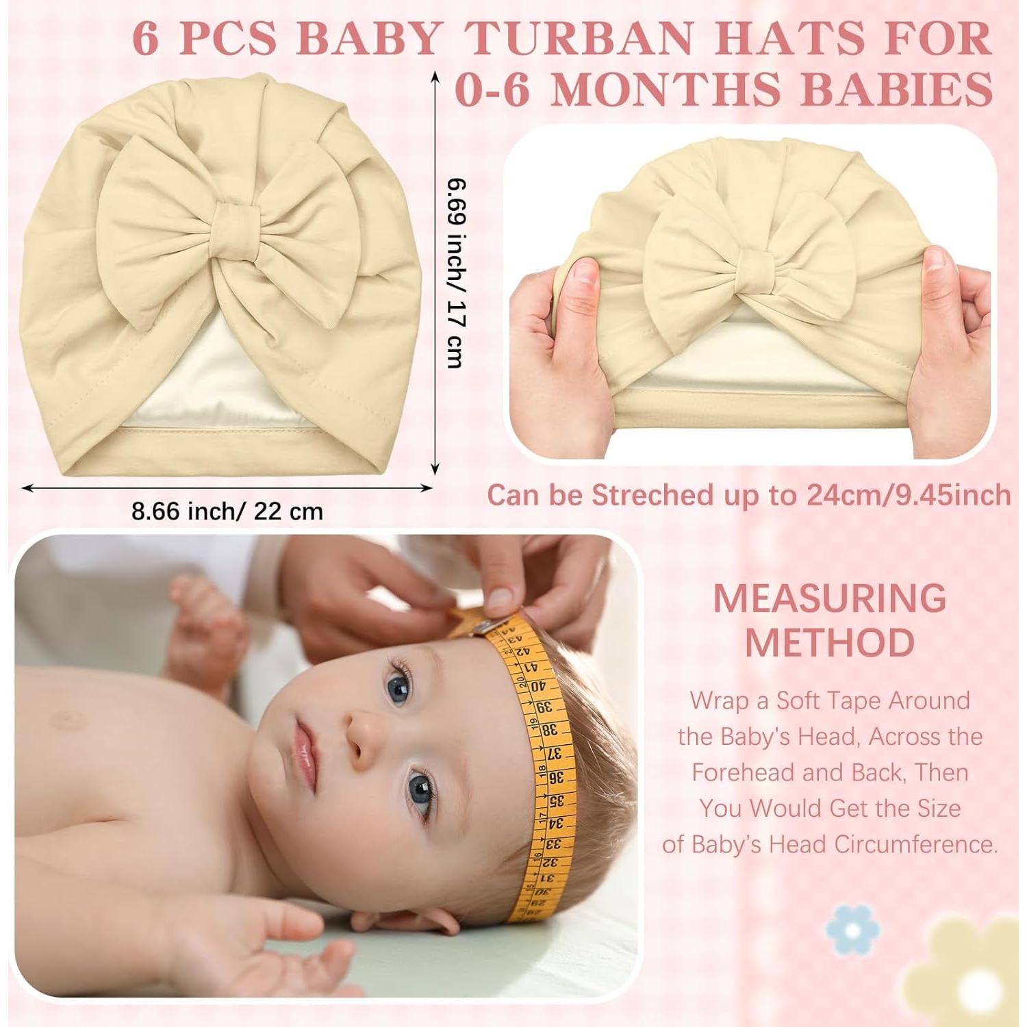 Bonete de Satén para Bebés 0-6 Meses - 6 Piezas con Lazo