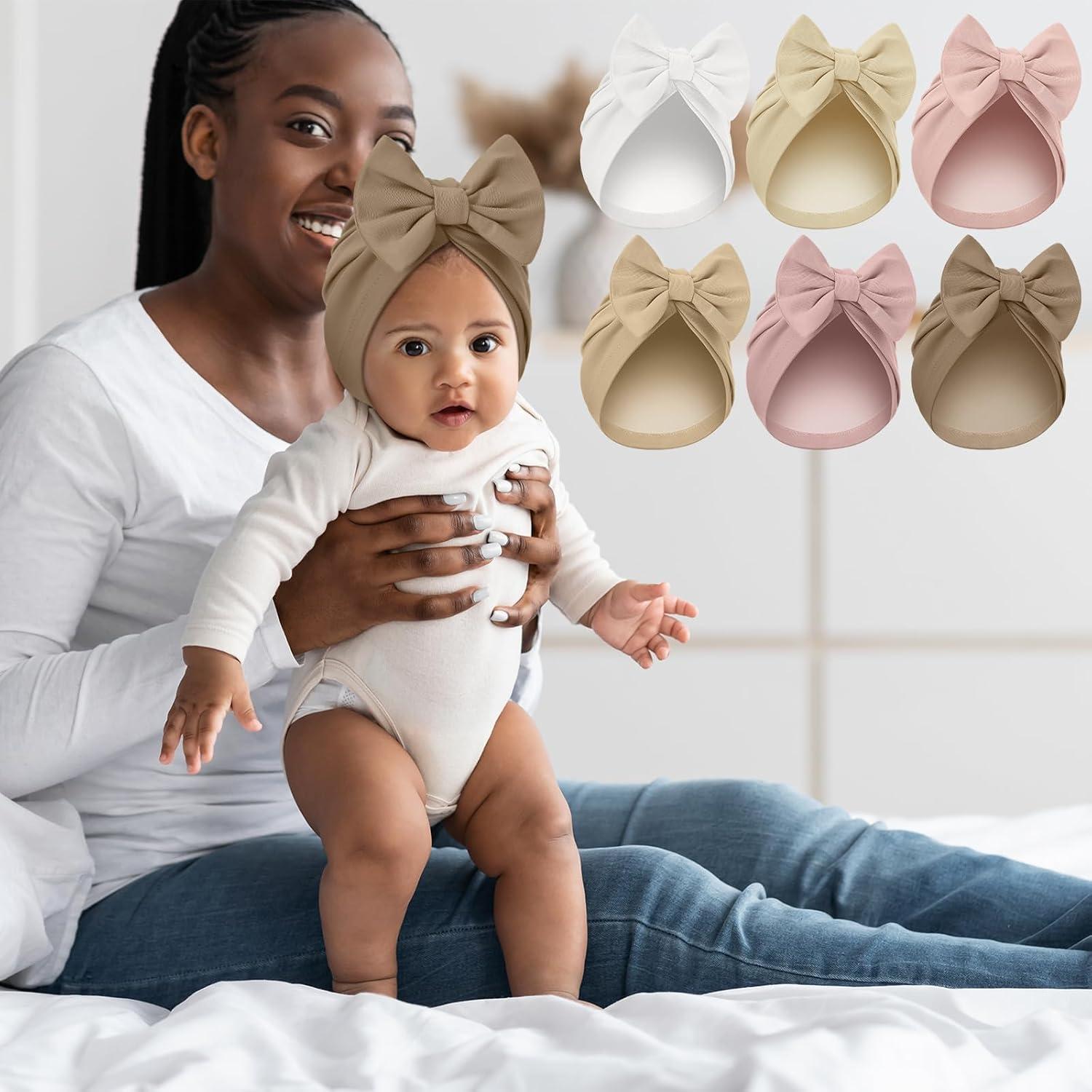 Bonete de Satén para Bebés 0-6 Meses - 6 Piezas con Lazo