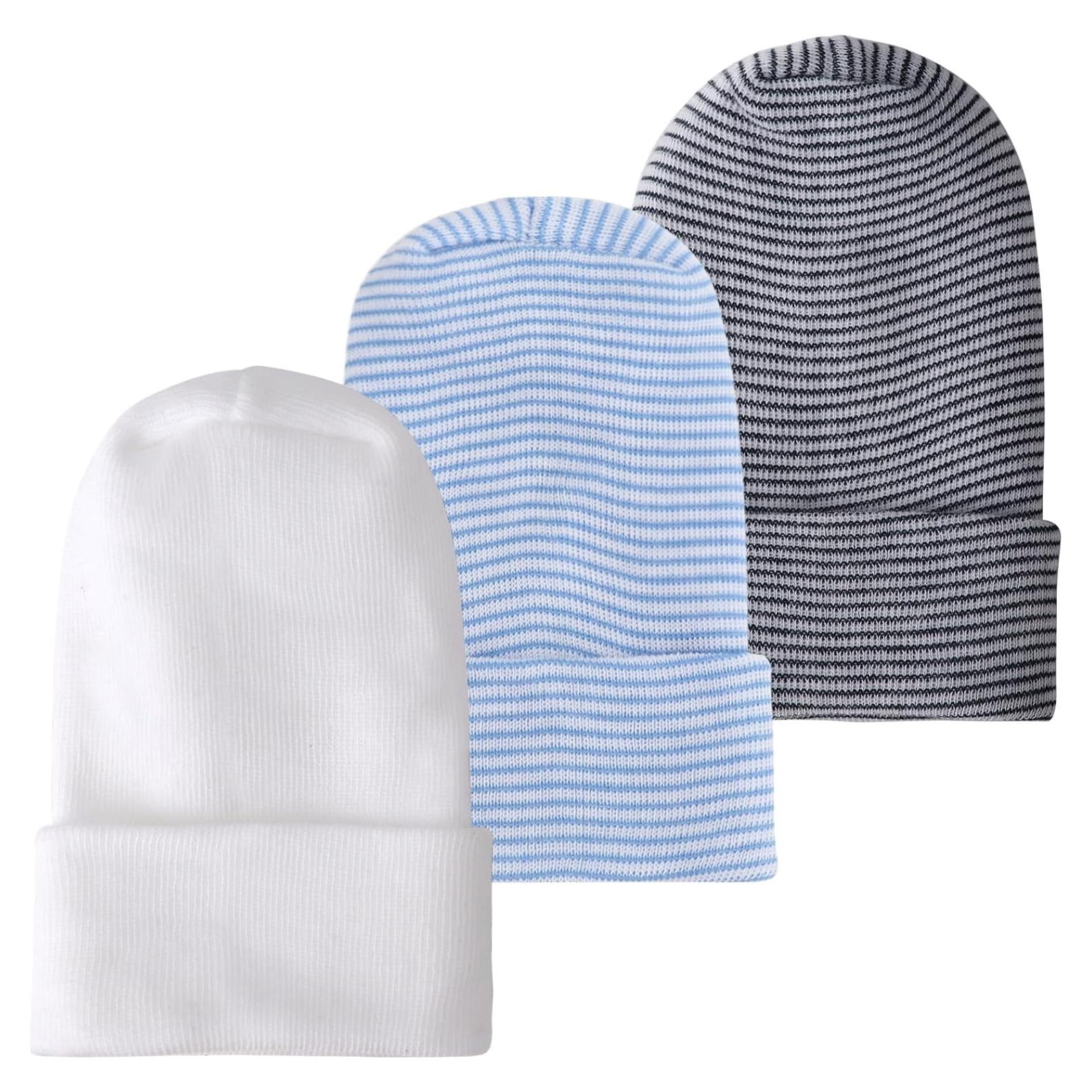 Gorros Suaves para Bebé AQOKKA 0-6 Meses Algodón 3 Piezas