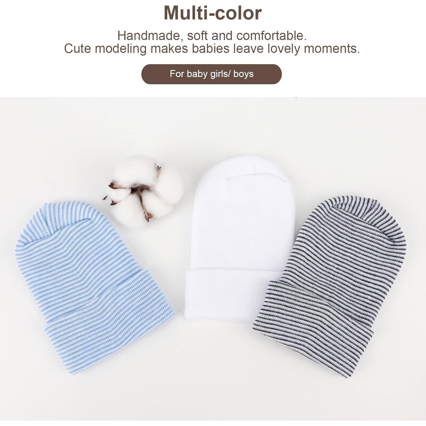 Gorros Suaves para Bebé AQOKKA 0-6 Meses Algodón 3 Piezas