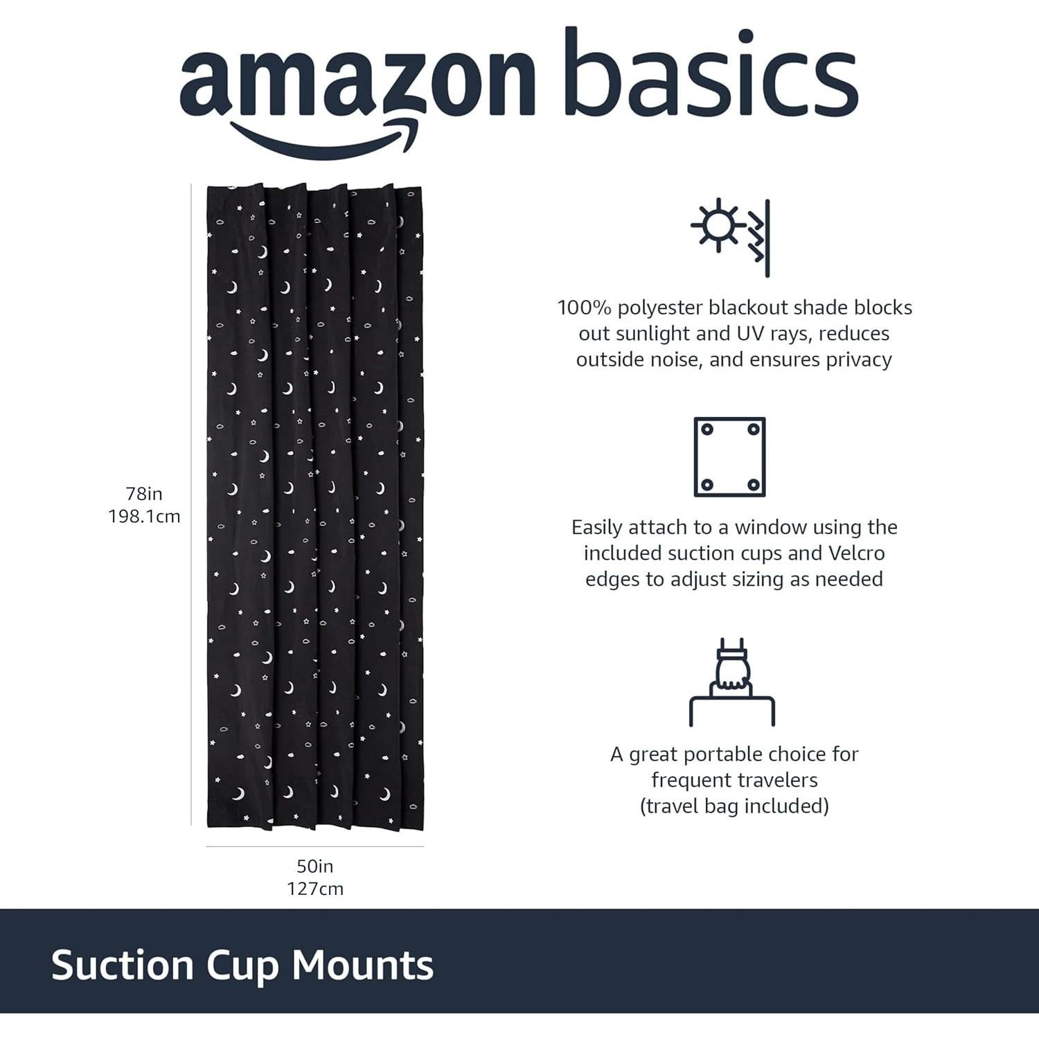 Cortina de Oscurecimiento Portátil Amazon Basics Luna y Estrellas 127x198 cm