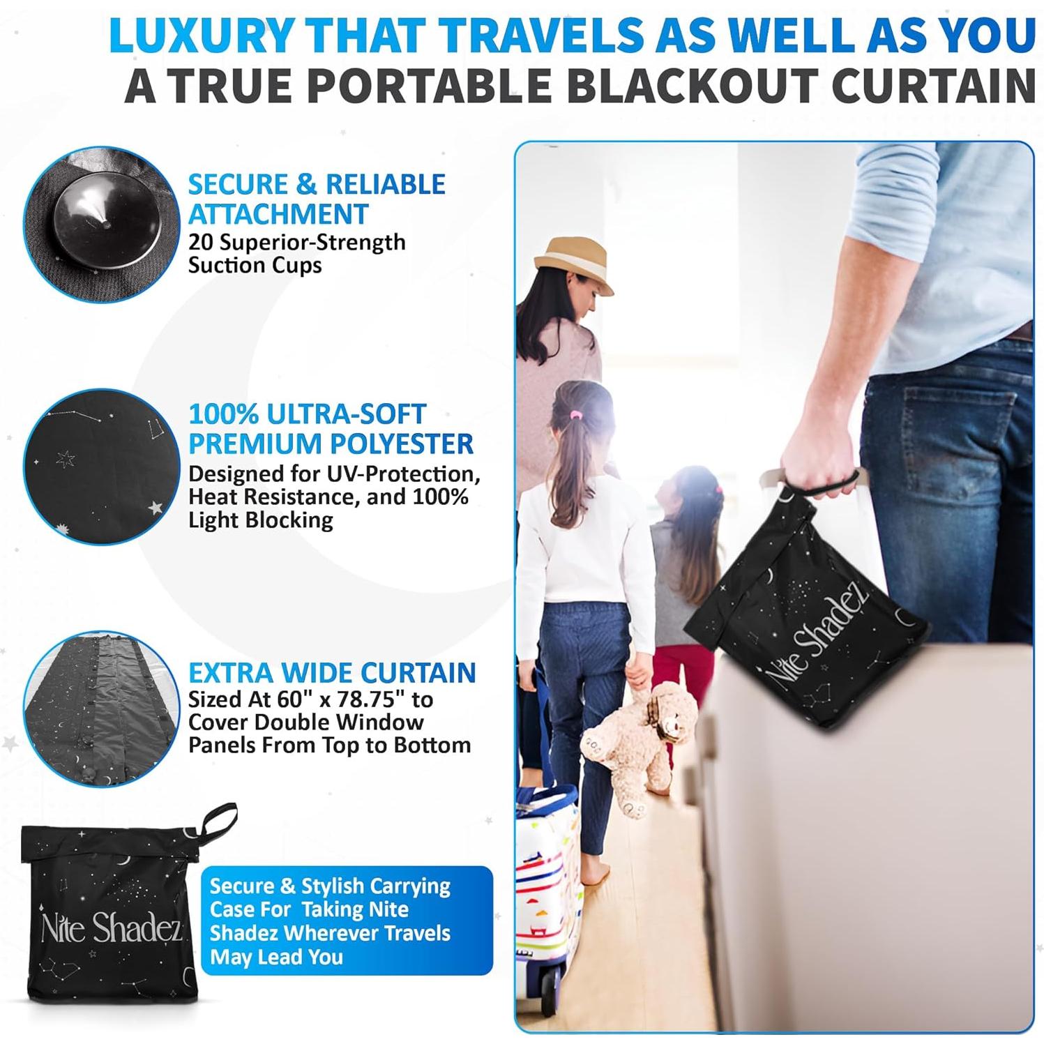Cortinas Blackout Portátiles Nite Shadez 60x80cm Estrellas UV