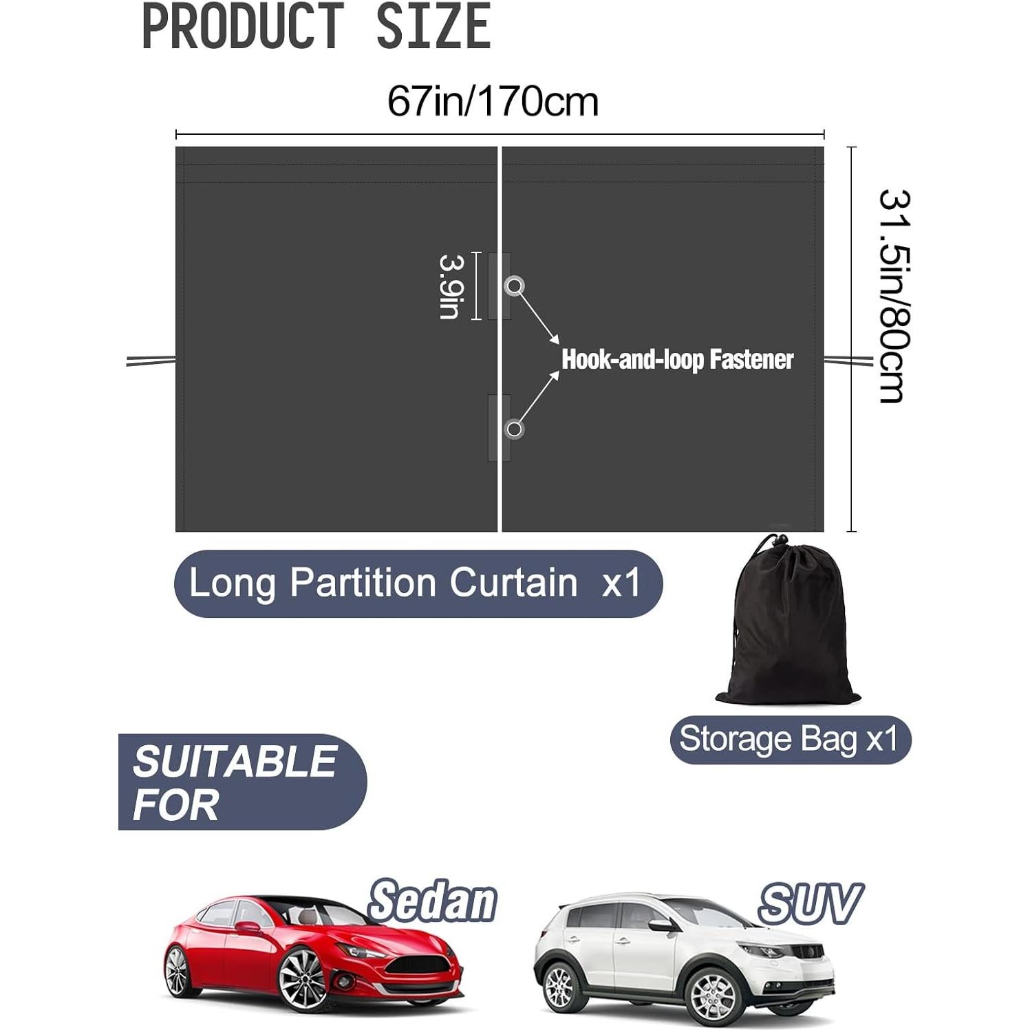 Cortina Divisoria para Auto PAMASE 170x80cm Negra