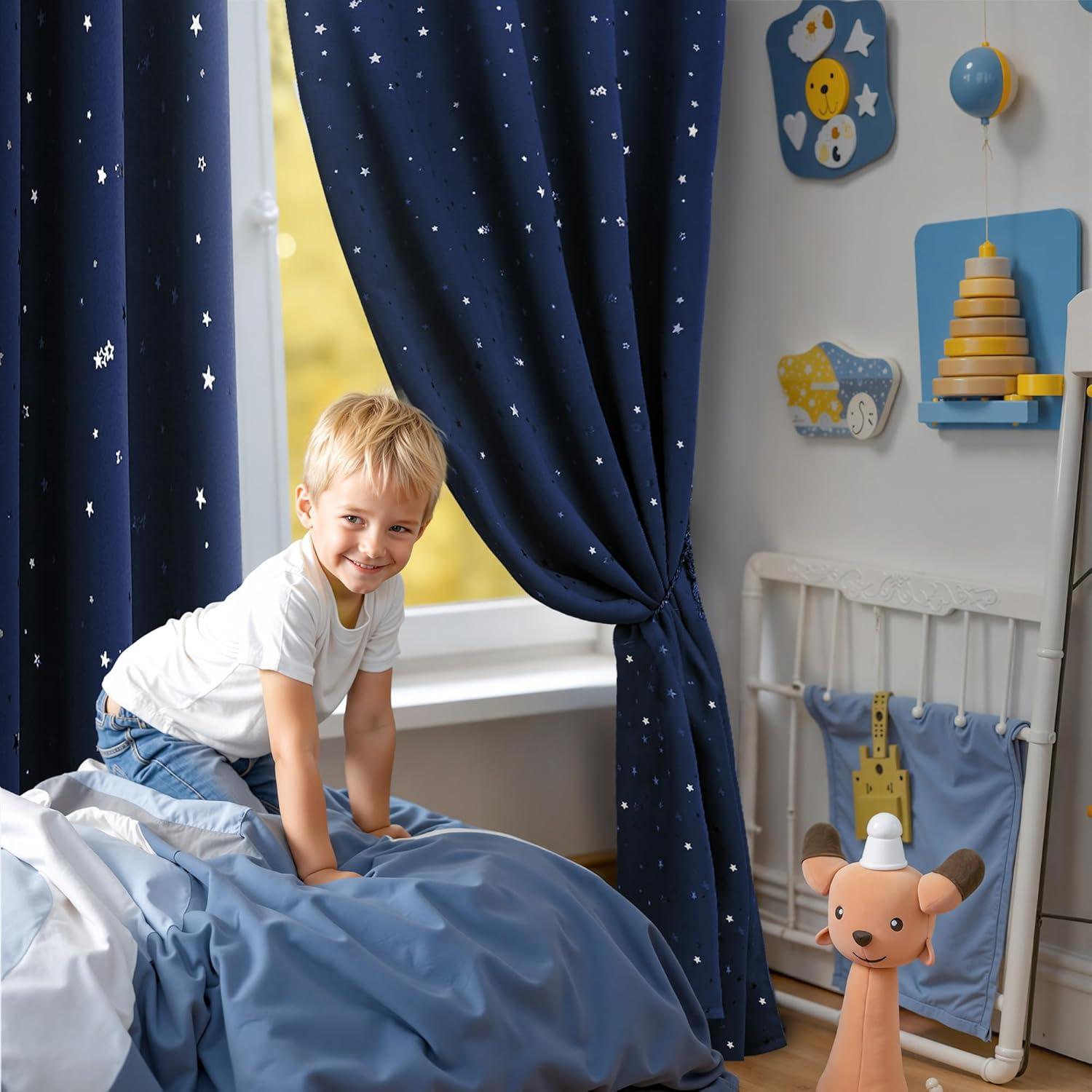 Cortinas Opacas BGment para Niños Estrellas 106.68x160.02cm Azul Marino