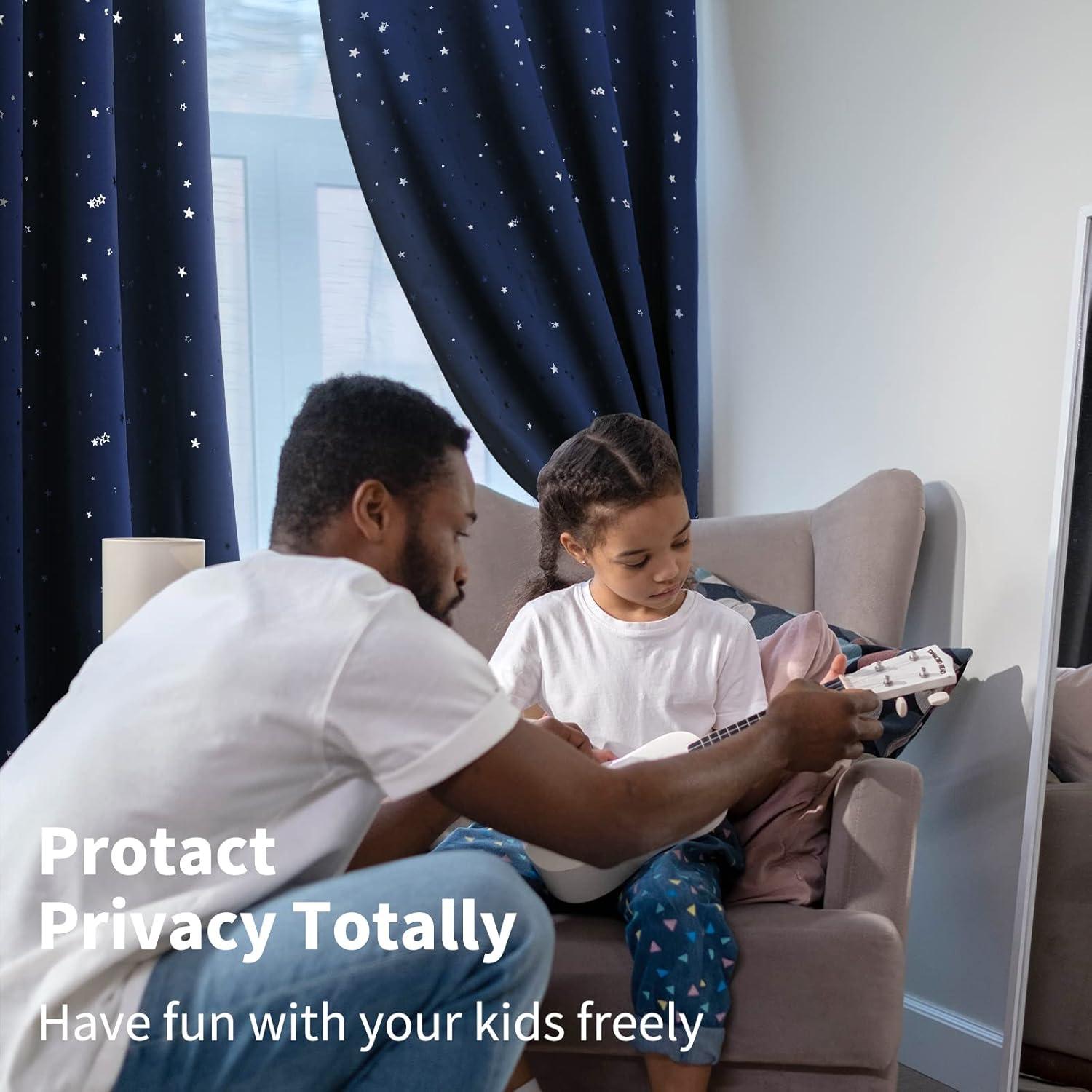 Cortinas Opacas BGment para Niños Estrellas 106.68x160.02cm Azul Marino