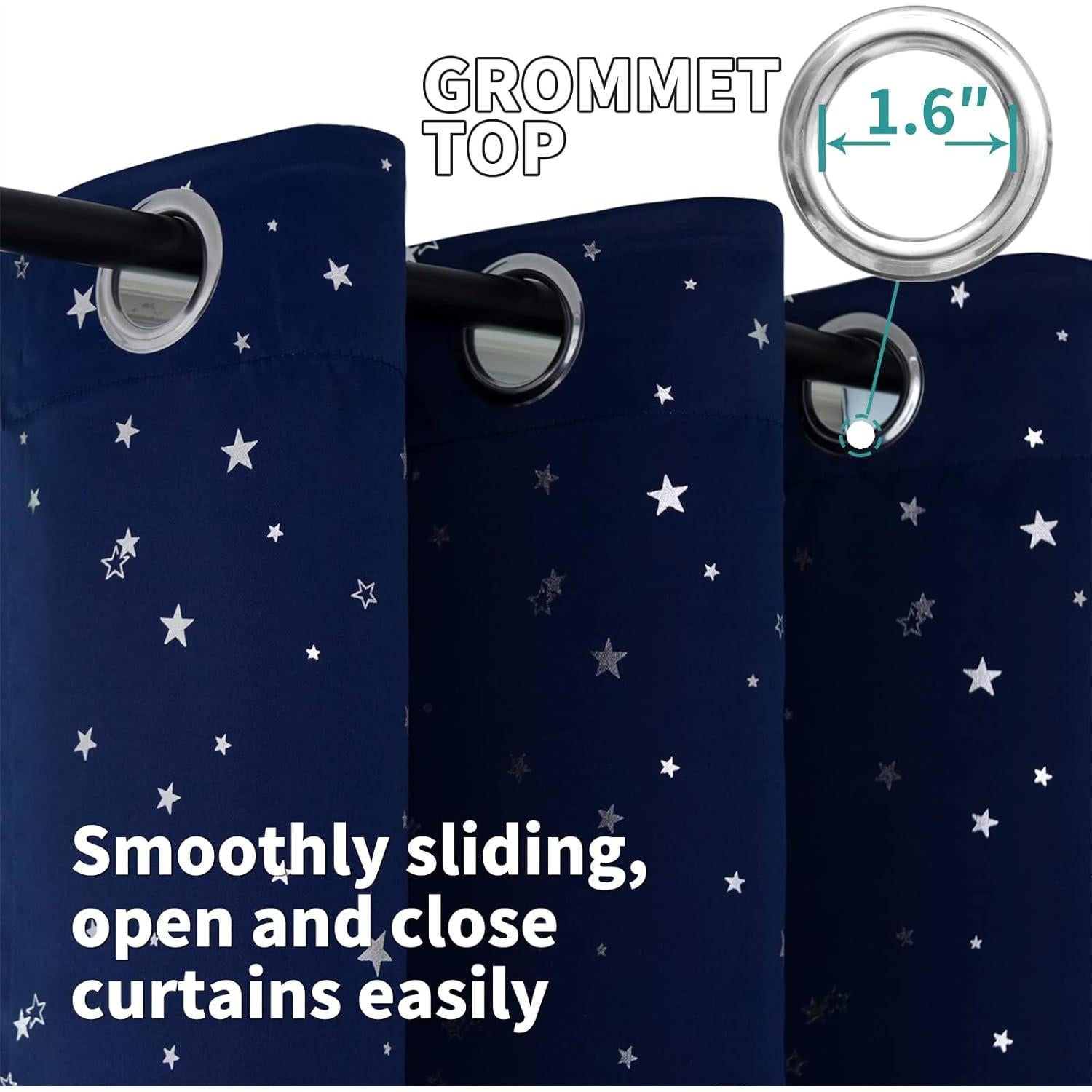 Cortinas Opacas BGment para Niños Estrellas 106.68x160.02cm Azul Marino