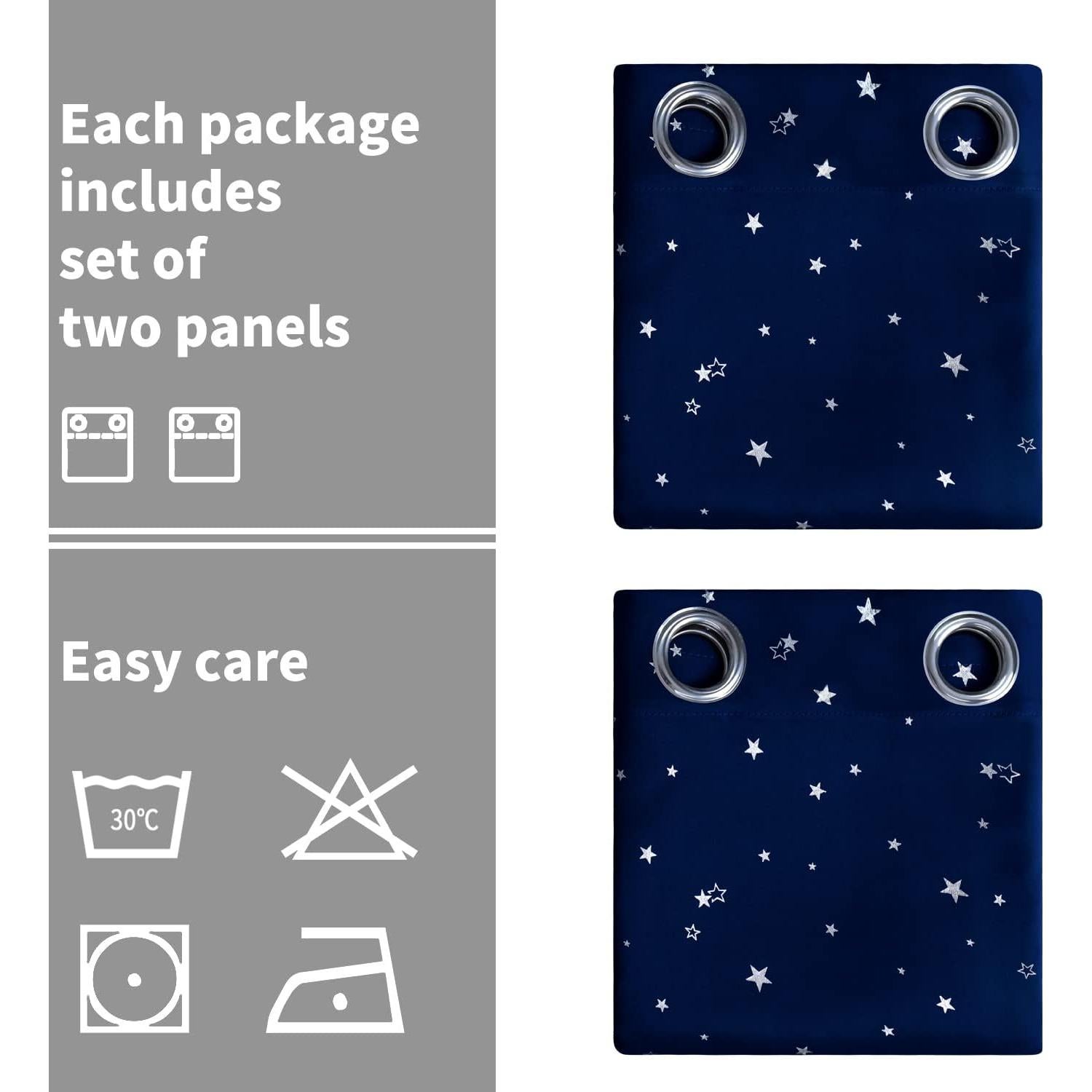 Cortinas Opacas BGment para Niños Estrellas 106.68x160.02cm Azul Marino