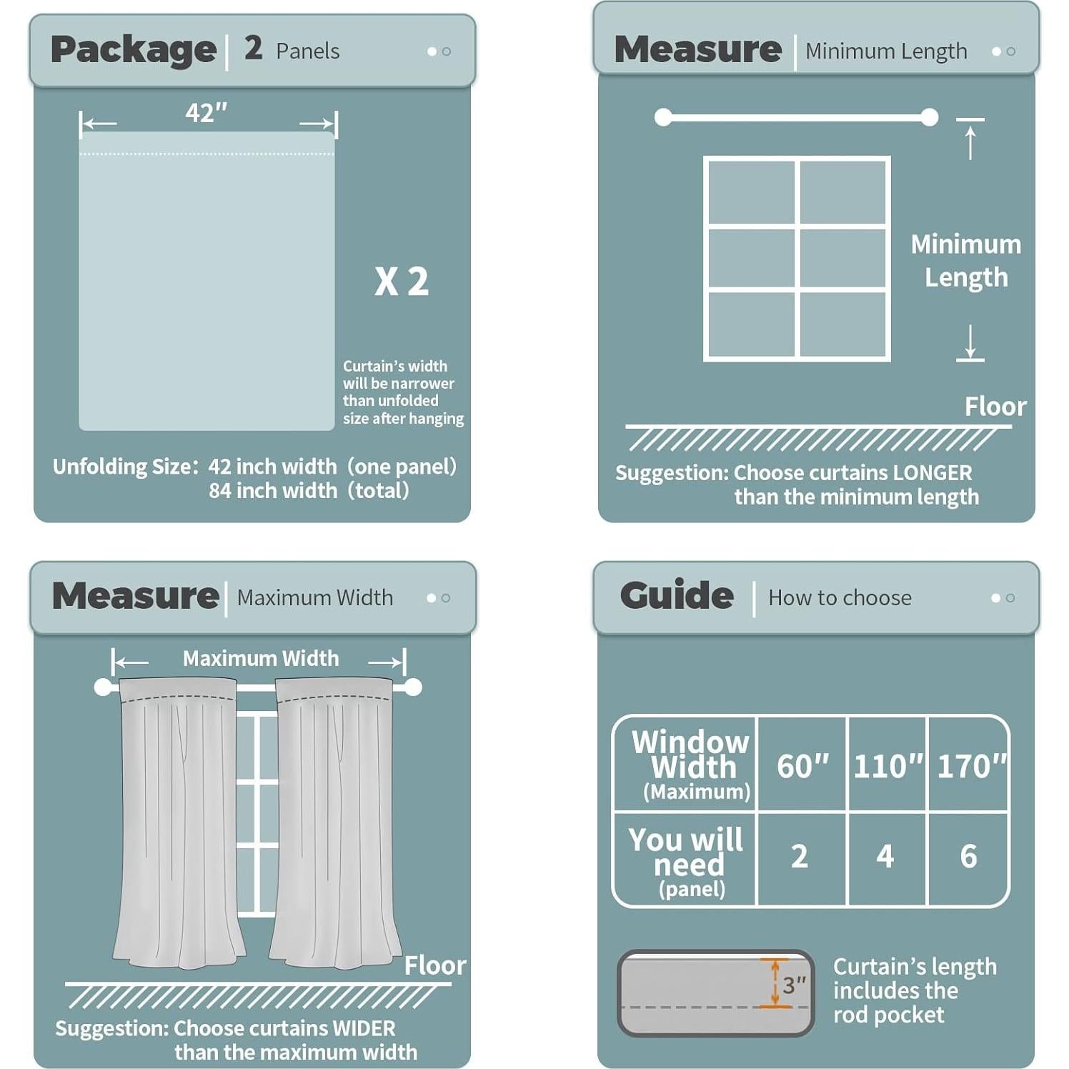 Cortinas Opacas BGment 2 Paneles 106.68x213.36cm Azul Bebé
