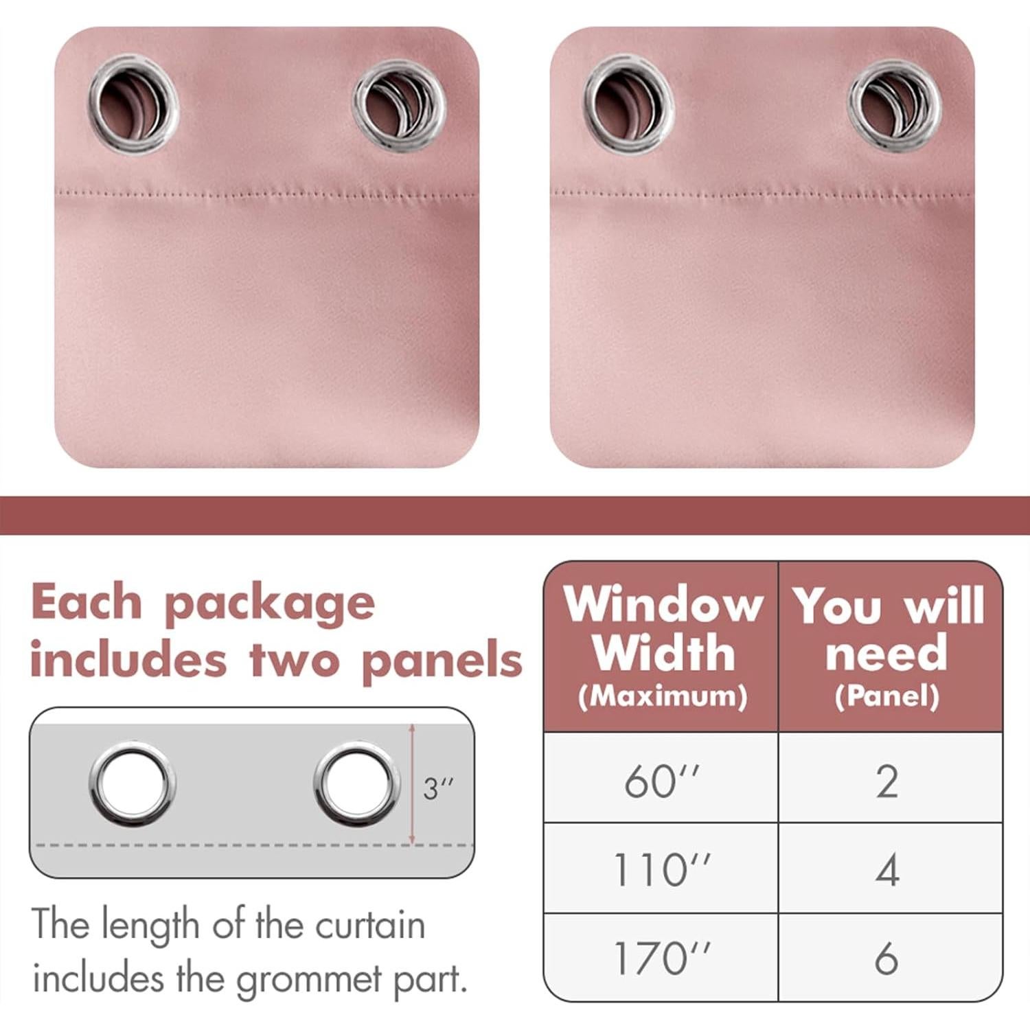 Cortinas blackout MIULEE Rosa Bebé 2 paneles 132 x 213 cm