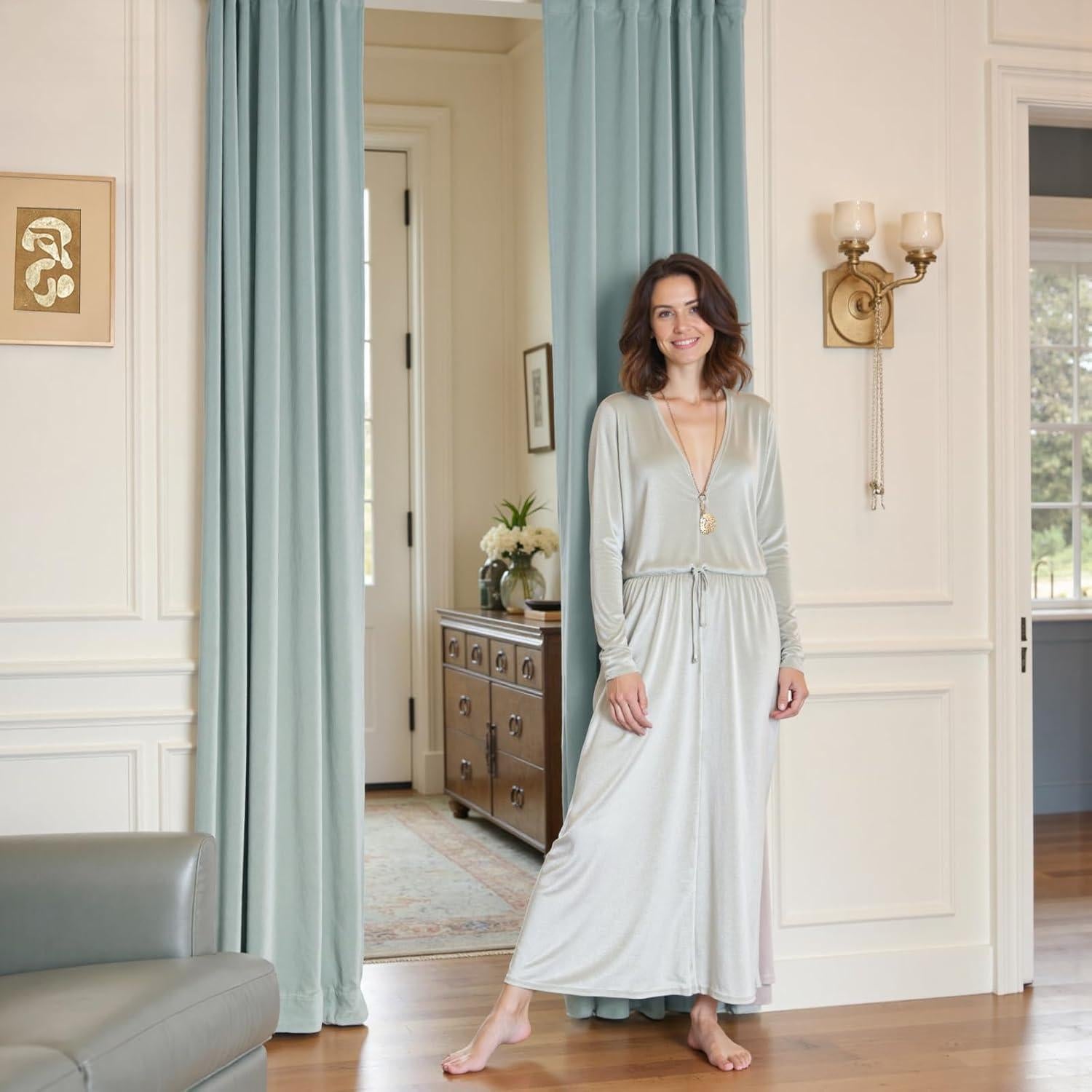 Cortinas Blackout Lazzzy Terciopelo Azul Bruma 132x274 cm 2 Paneles